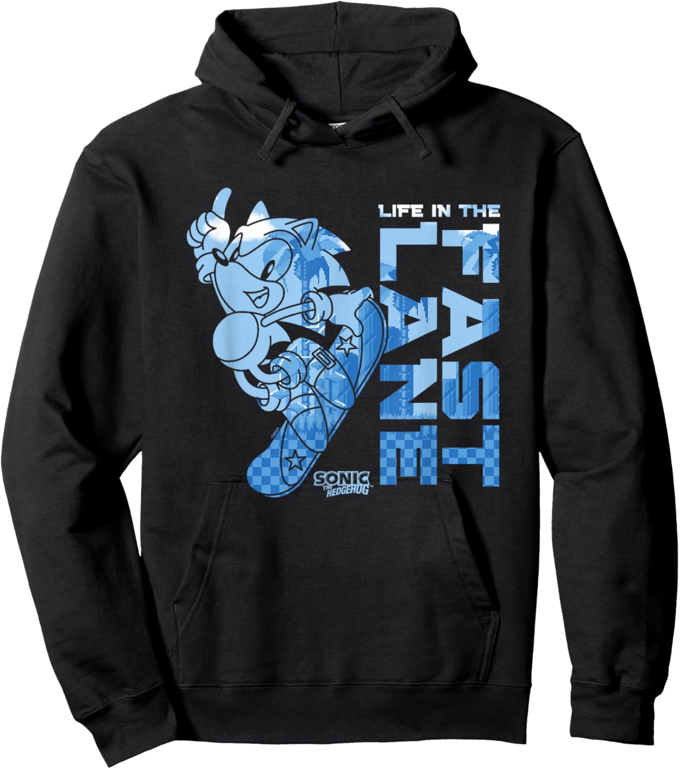 Sonic The Hedgehog Life in the Fast Lane Snowboarding Retro Hoodie - Hoodie | Black