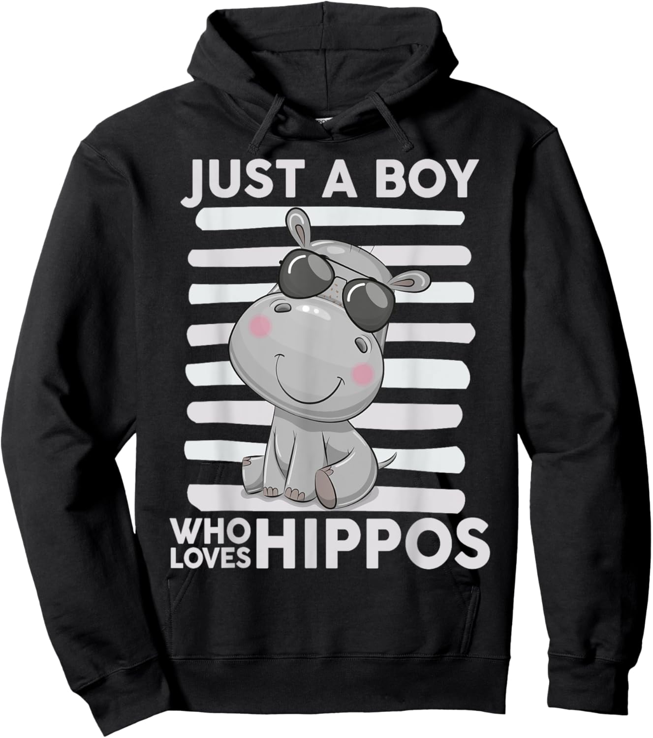 Kids Hippo-Shirt Toddler Funny Just A Boy Who Loves Hippos Hoodie - Hoodie | Black