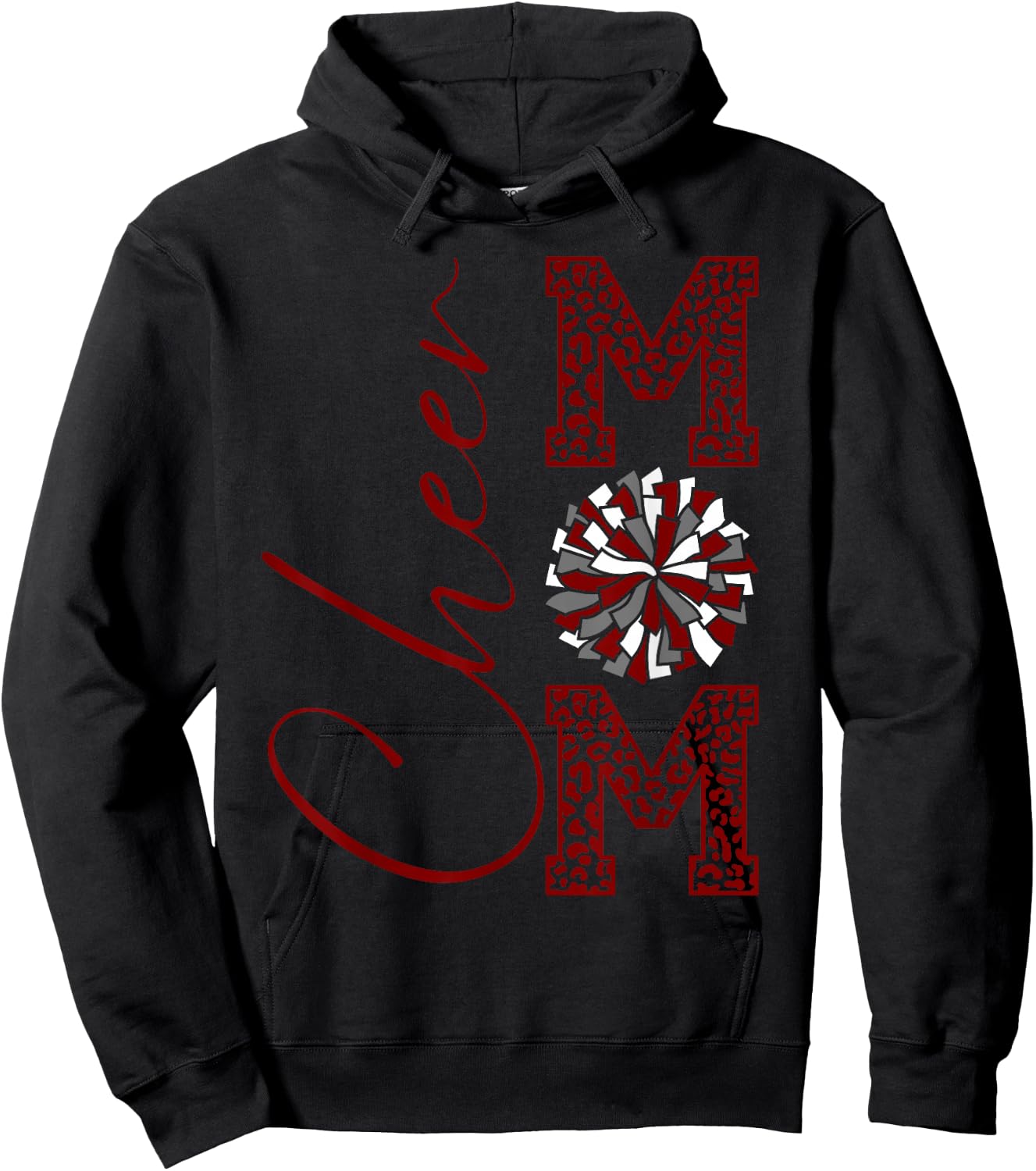 Cheer Mom | Burgandy Gray White Maroon Silver Leopard Print Hoodie - Hoodie | Black