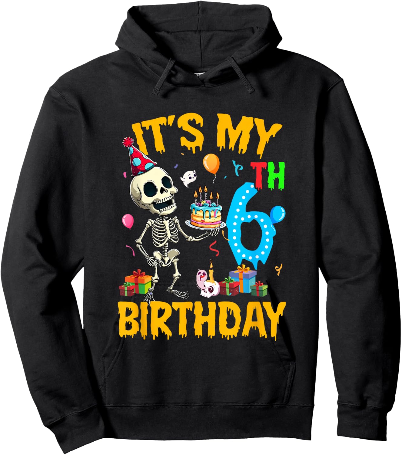 It's My 6Th Birthday Party Halloween Skeleton Birthday Kids Hoodie - Hoodie | Black