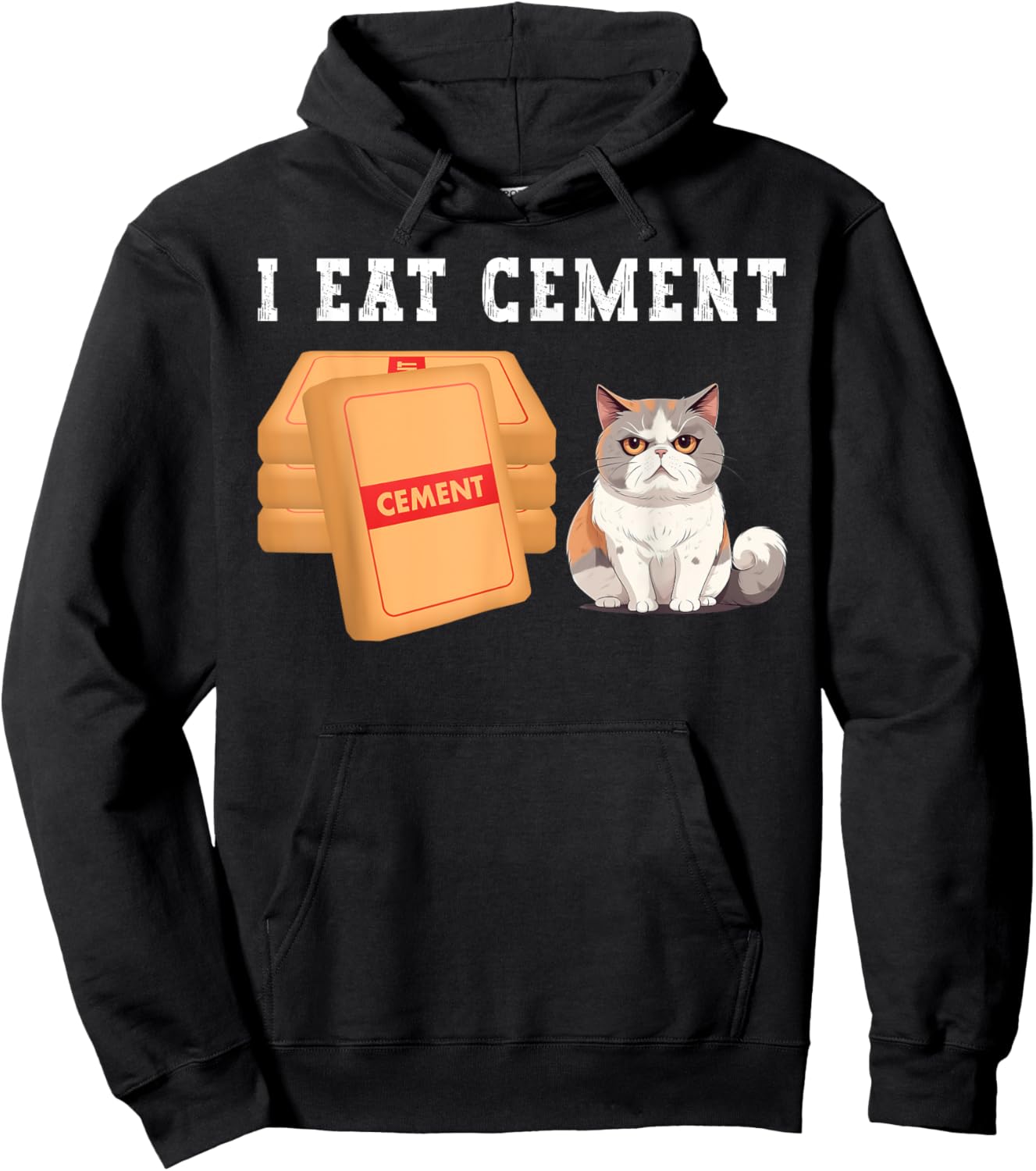 I Eat Cement Funny Cat Meme Humorous Joke Cat Lover Hoodie - Hoodie | Black