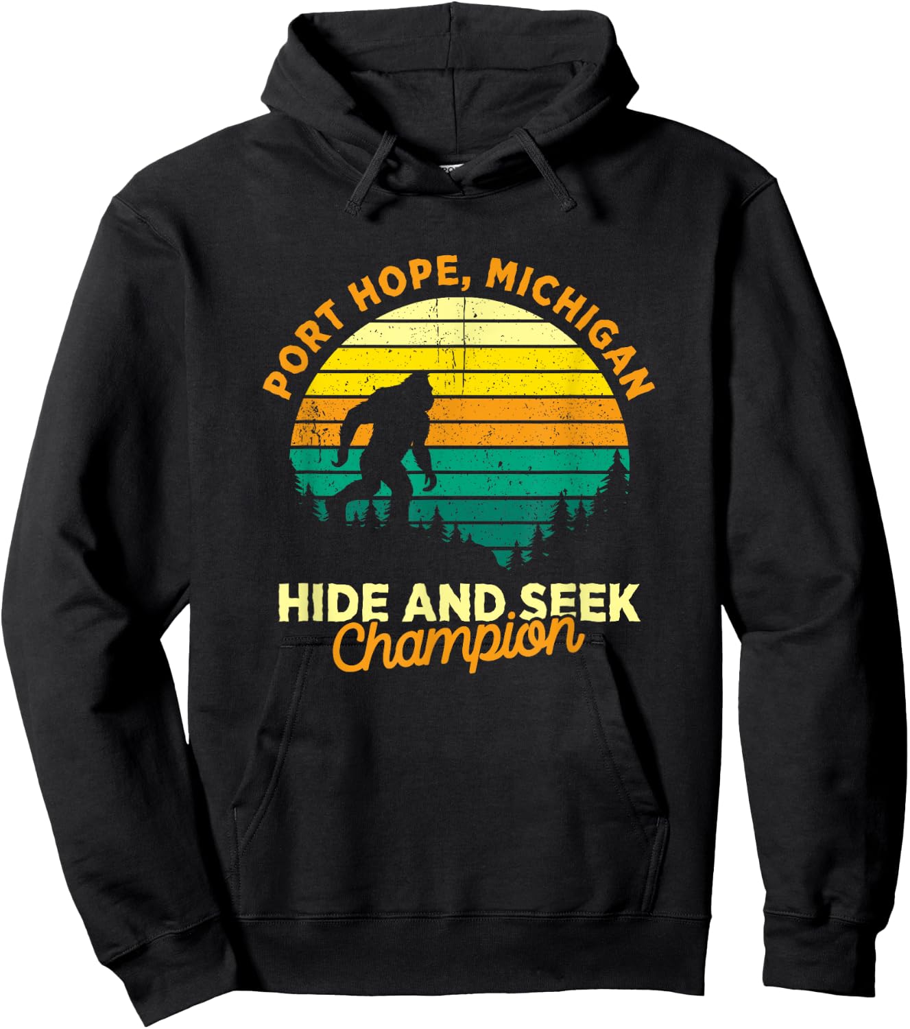 Retro Port Hope, Michigan Big foot Souvenir Hoodie - Hoodie | Black
