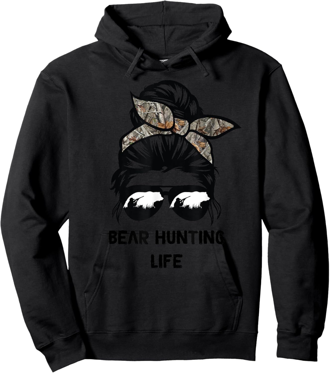 Bear Hunting life messy bun funny bear Hunter woman mom Hoodie - Hoodie | Black