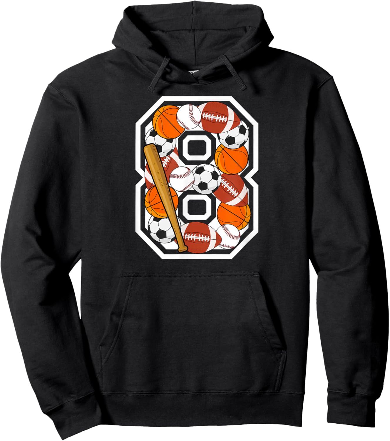 8th Birthday Sports Birthday Party 8 Year Old Boy Hoodie - Hoodie | Black
