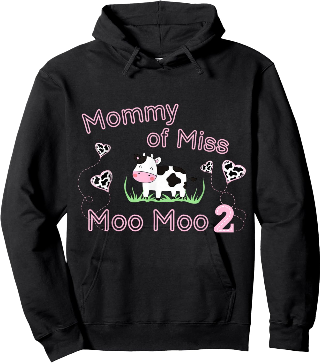 Girl Second Birthday Party Pink Cow Mommy Moo I'm Two Animal Hoodie - Hoodie | Black