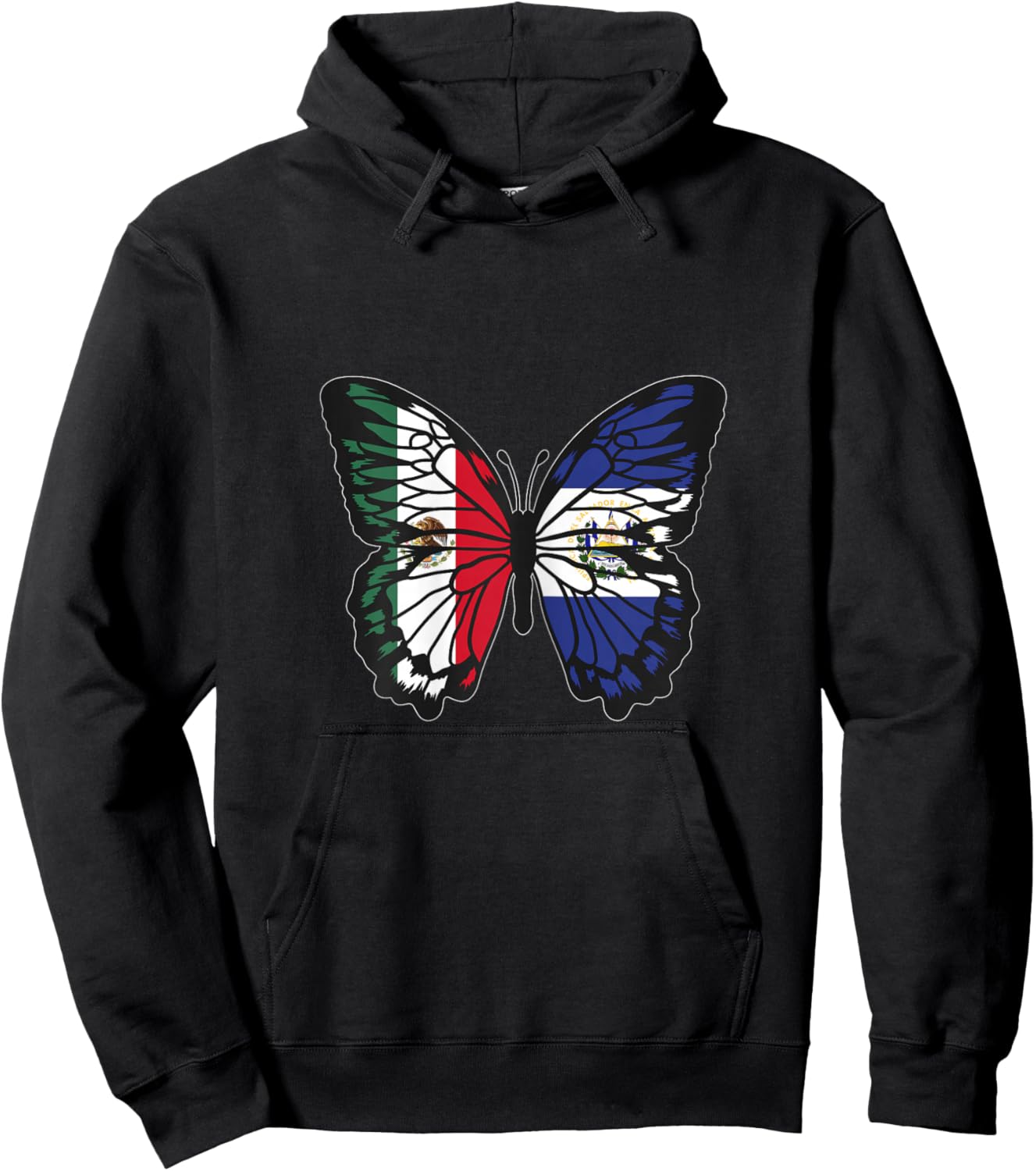 Mexico and Salvador Mix Butterfly Half Mexican Salvadorian Hoodie - Hoodie | Black