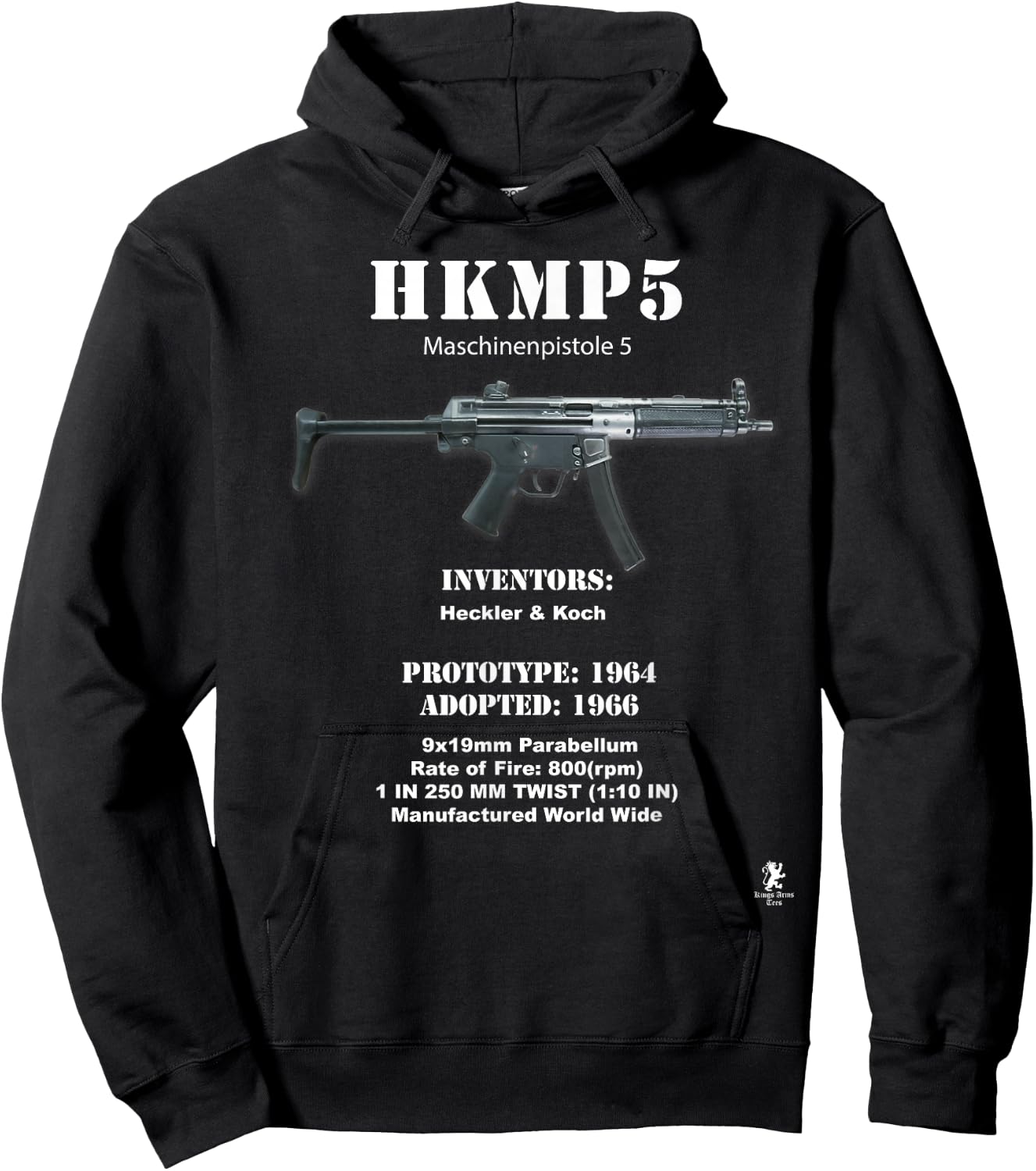 The King's Arms Men's Patriotic MP5 , Black, Small Hoodie - Hoodie | Black