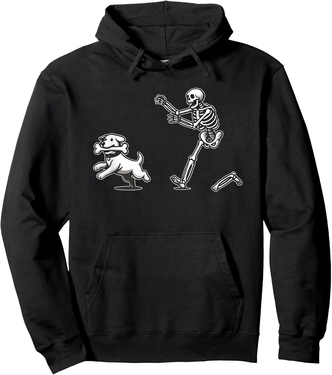 Halloween Dog, Funny Skeleton, Skeleton Chasing Dog Men Women Hoodie - Hoodie | Black
