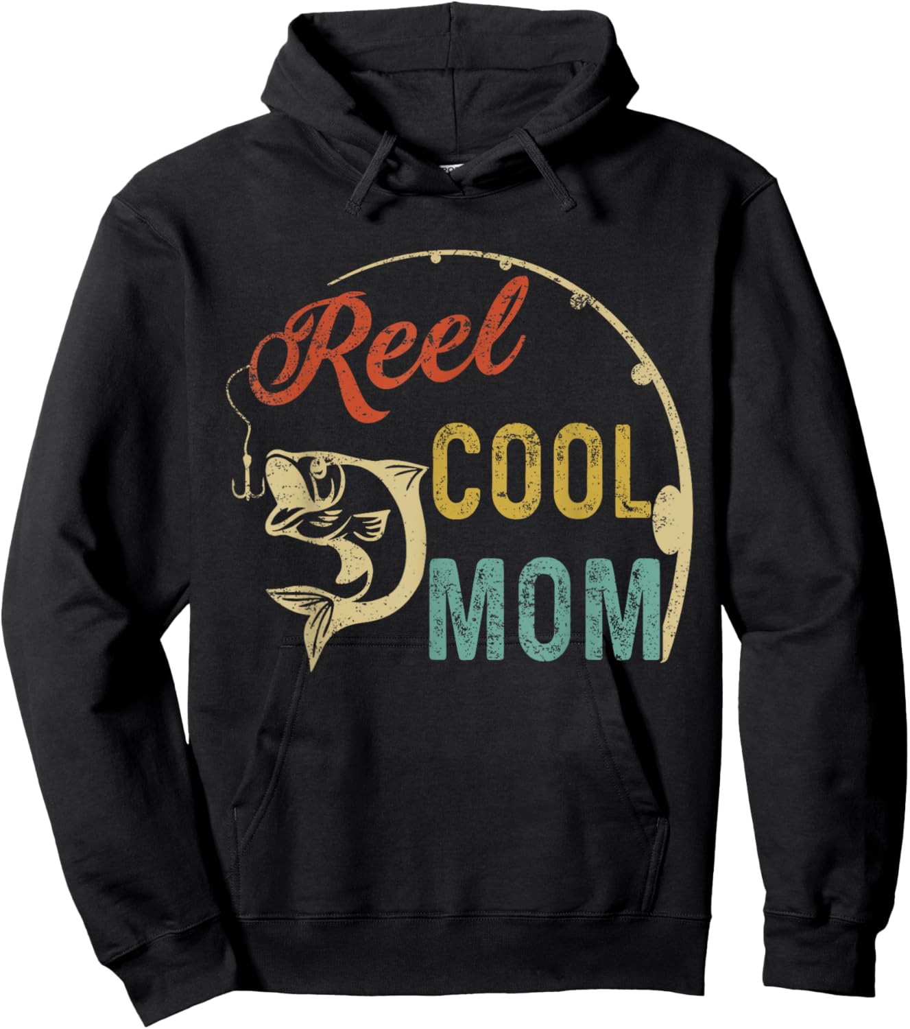 Reel Cool Mom Mama Mommy Fishing Fathers Day Vintage Hoodie - Hoodie | Black