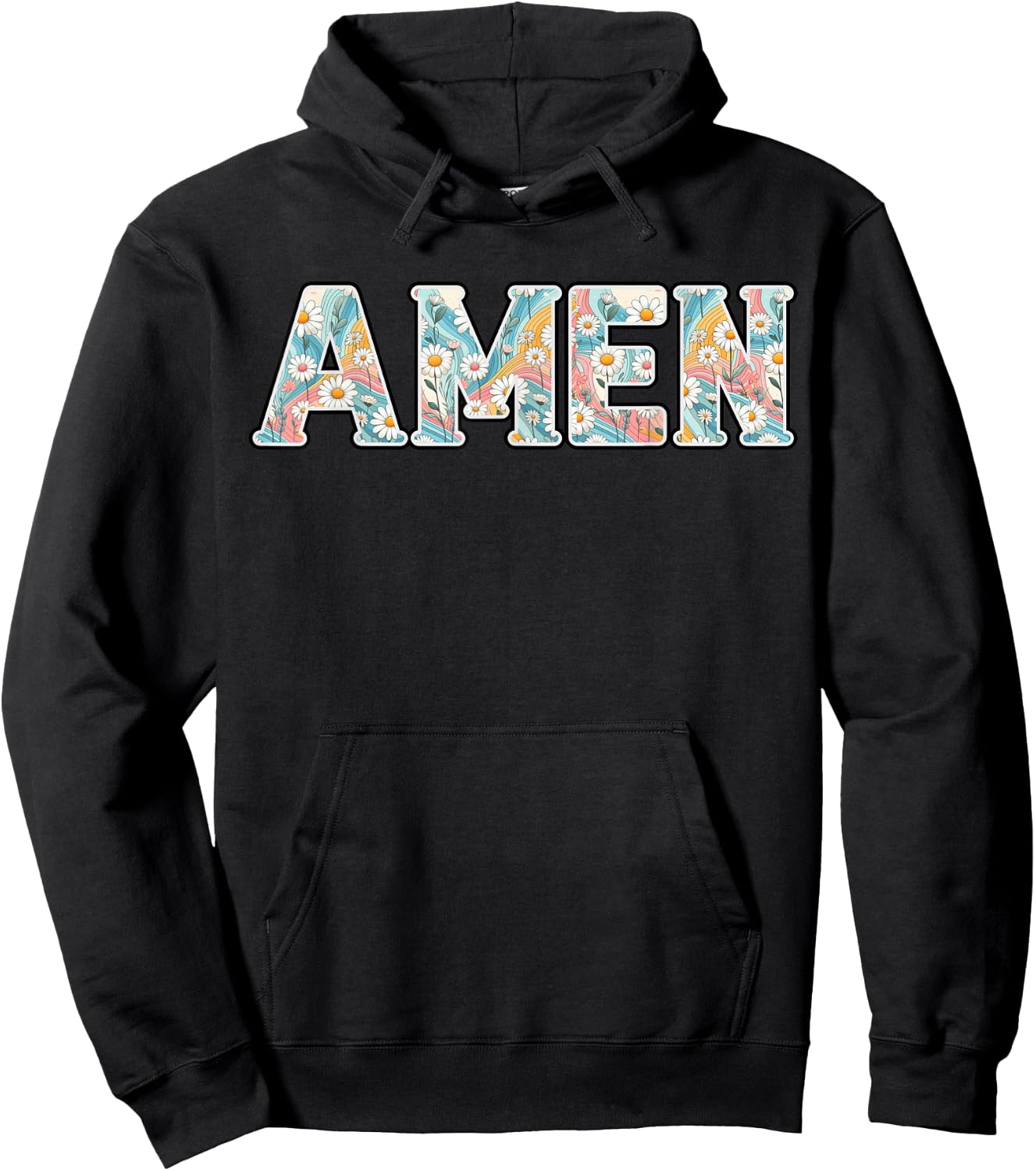 Amen Retro Daisy Flower Jesus Religious Faith Christian Hoodie - Hoodie | Black