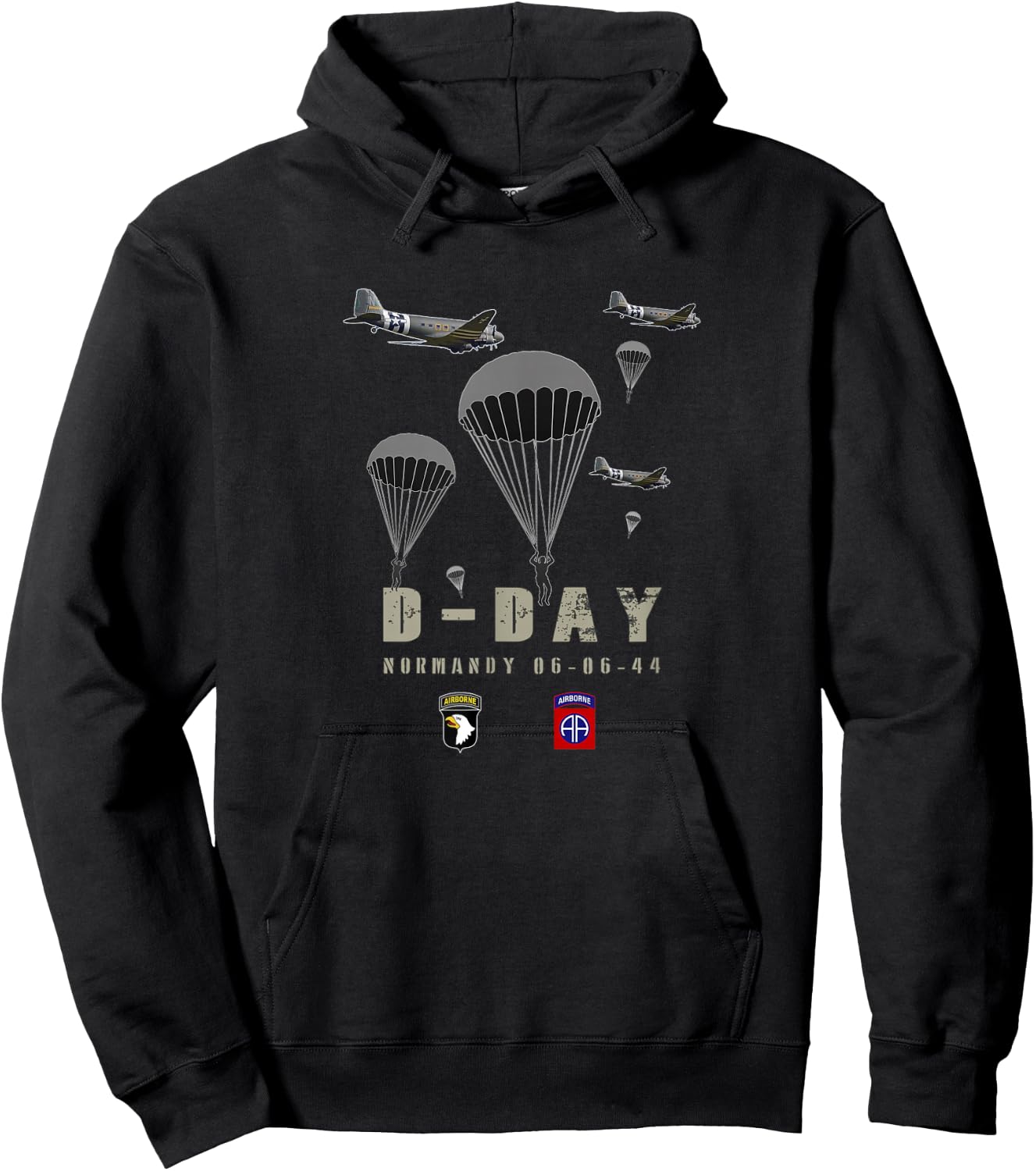 USA Paratroopers D-Day WWII Normandy 82nd 101nd Airborne Hoodie - Hoodie | Black
