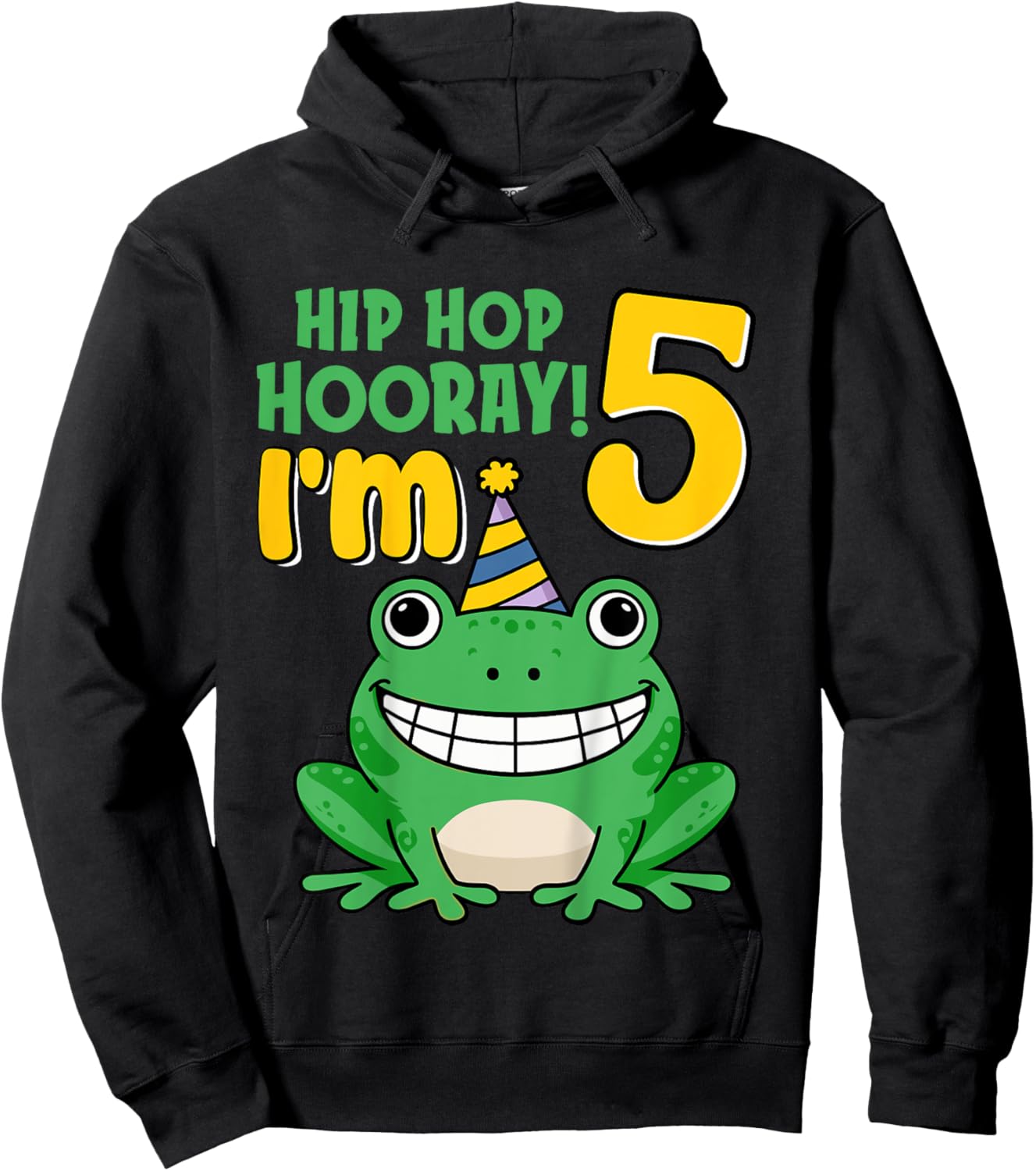 Kids Hip Hop Hooray I'm Frog 5 Years Old 5th Birthday Party Frog Hoodie - Hoodie | Black