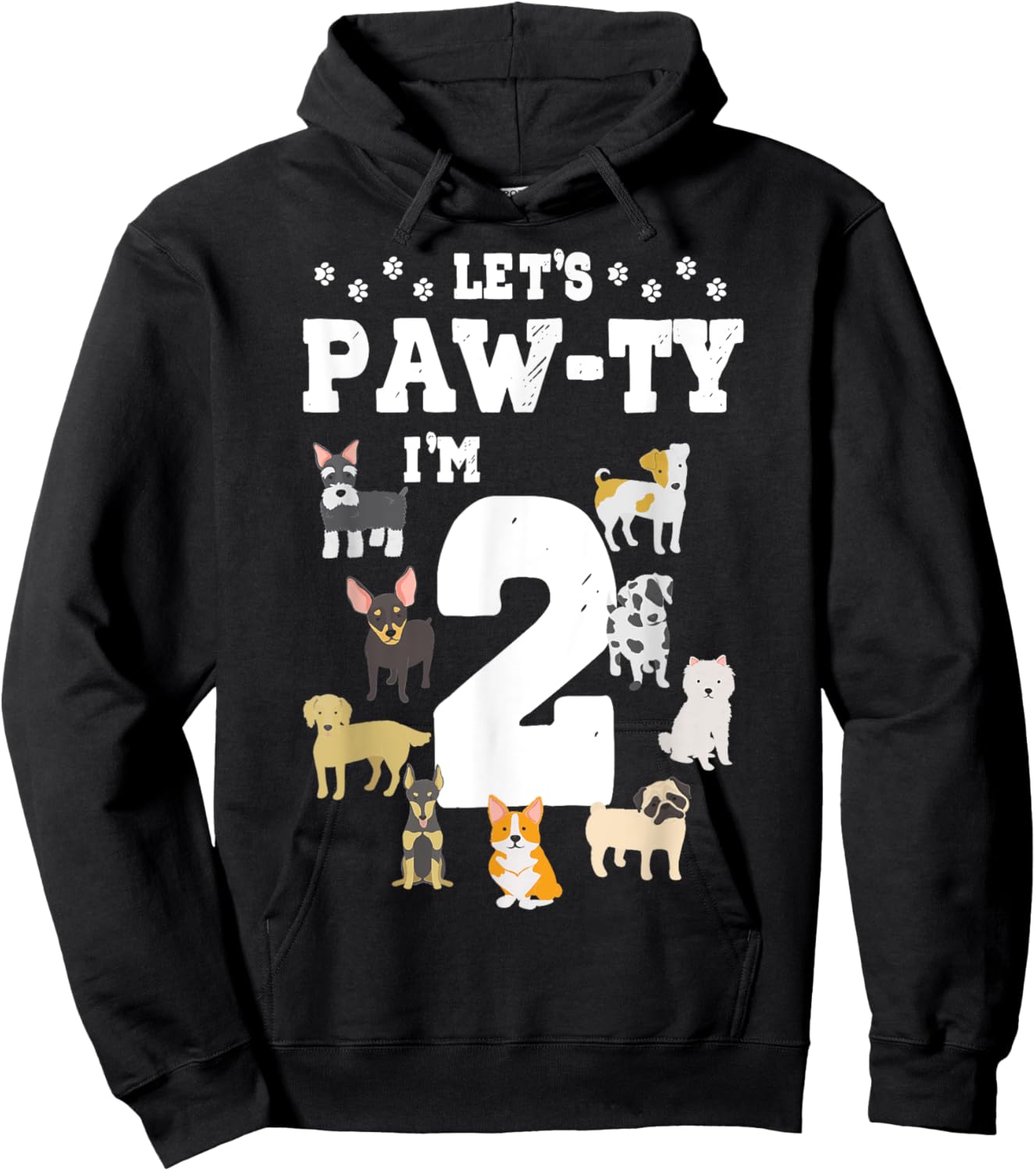 Let's Pawty I'm 2nd Birthday Puppy Dog Theme 2 Year Old Hoodie - Hoodie | Black