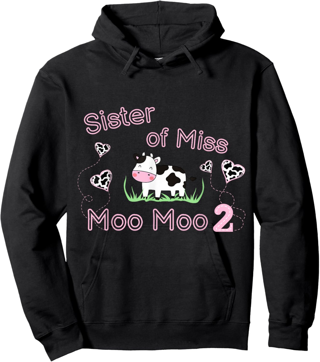 Girl 2nd Birthday Party Pink Cow Sister Moo I'm Two Animal Hoodie - Hoodie | Black