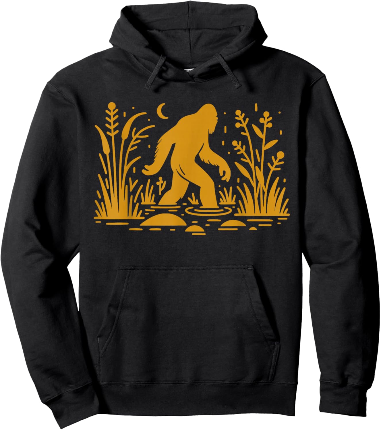 Retro Gold Bigfoot Walking In A Swamp Skunk Ape Hoodie - Hoodie | Black