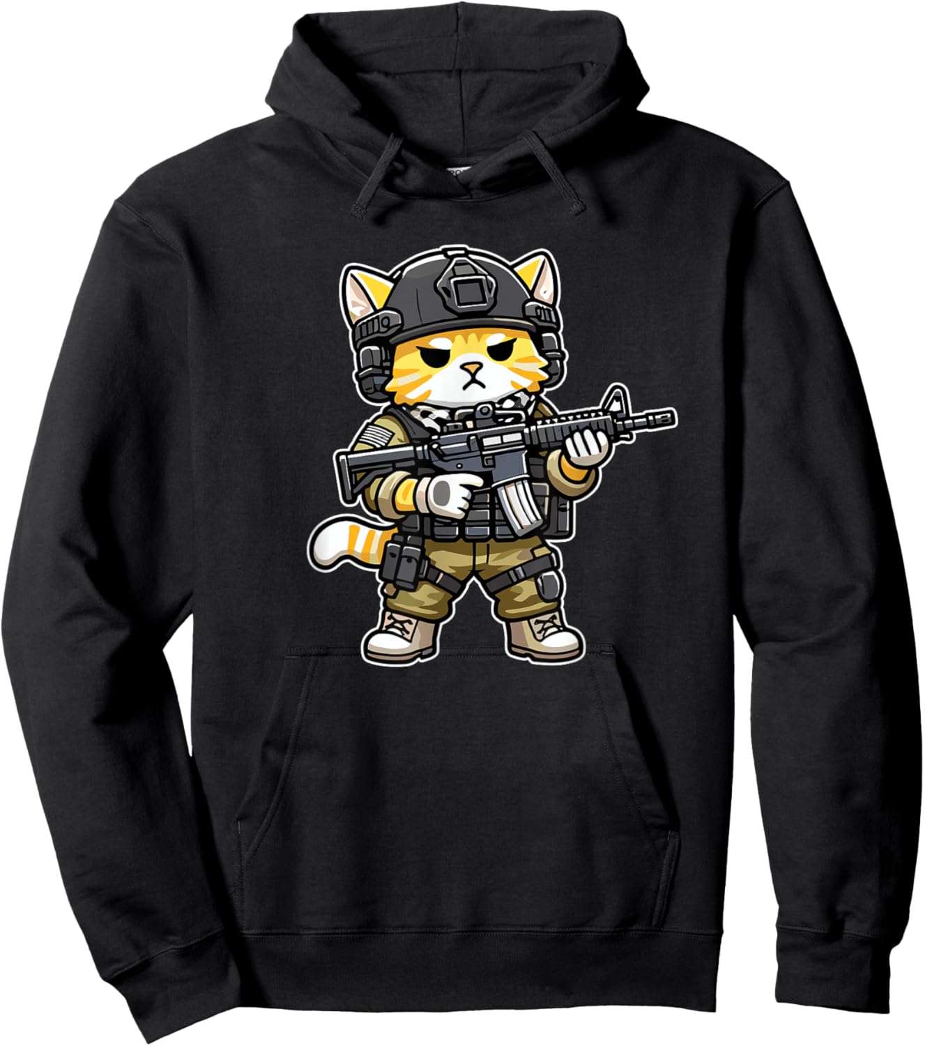 Tactical Tabby Cat Military Animal Veteran Men Women Hoodie - Hoodie | Black