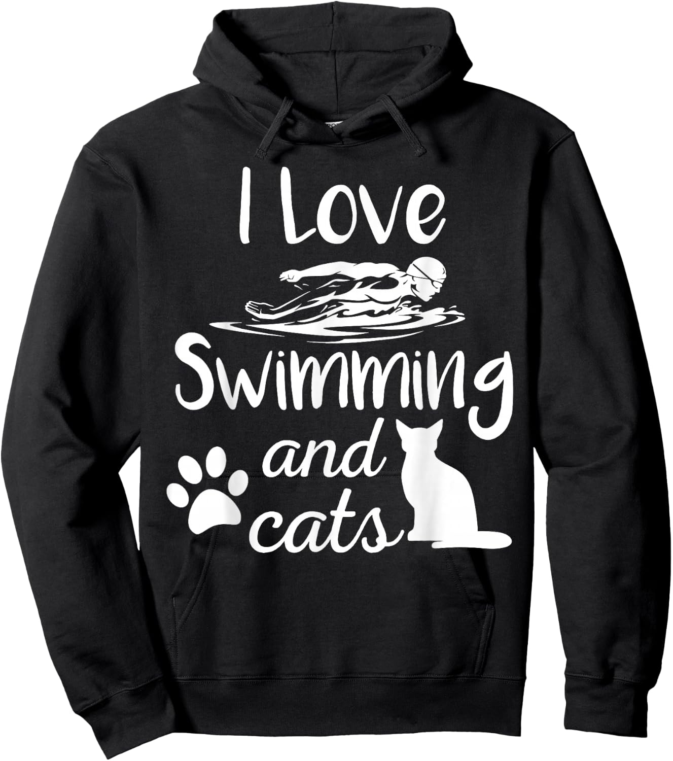 I Love Swimming And Cats Vintage Swim Gift Hoodie - Hoodie | Black
