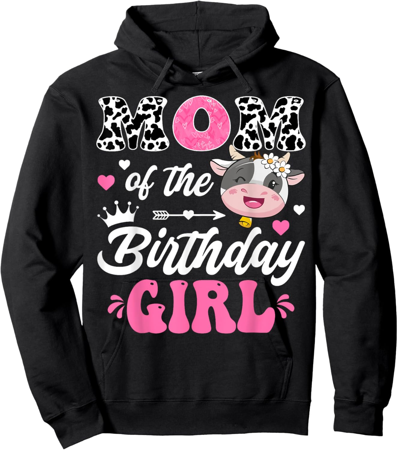 Mom Of The Birthday Girl Cute Cow Farm 1St Birthday Hoodie - Hoodie | Black