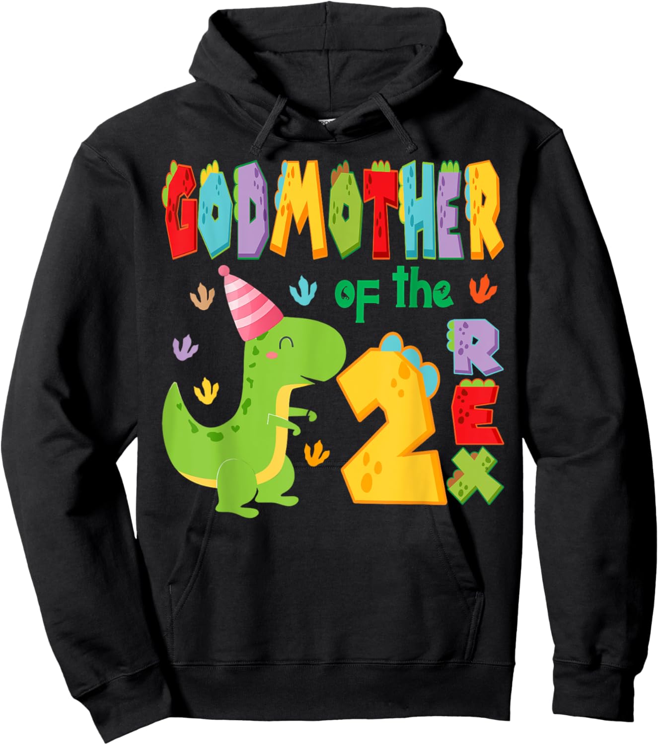 Godmother of The Two Rex 2Nd Birthday Boy Dinosaur T-Rex Hoodie - Hoodie | Black