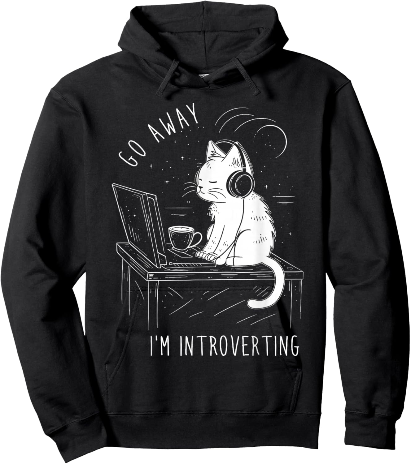 Introvert Cat with Coffee on Computer Antisocial Emo Goth Hoodie - Hoodie | Black