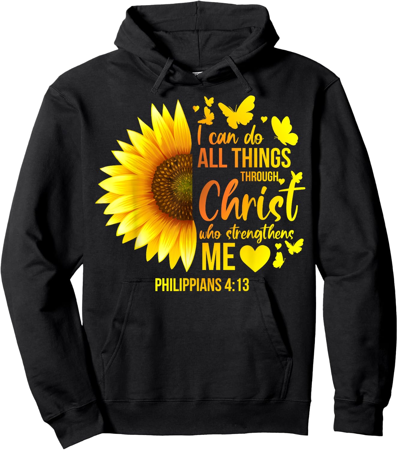 Christian Sunflower Philippians 4 Pretty Bible Verse Gift Hoodie - Hoodie | Black