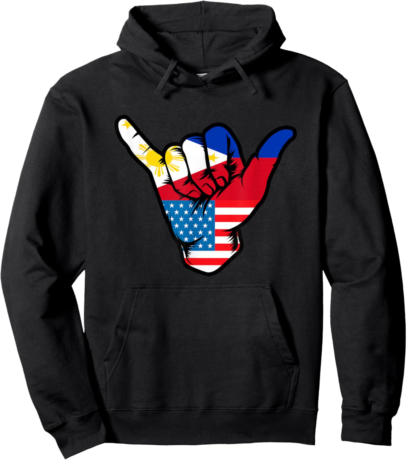 Half Filipino and American Philippines USA Flag Shaka Hand Hoodie - Hoodie | Black