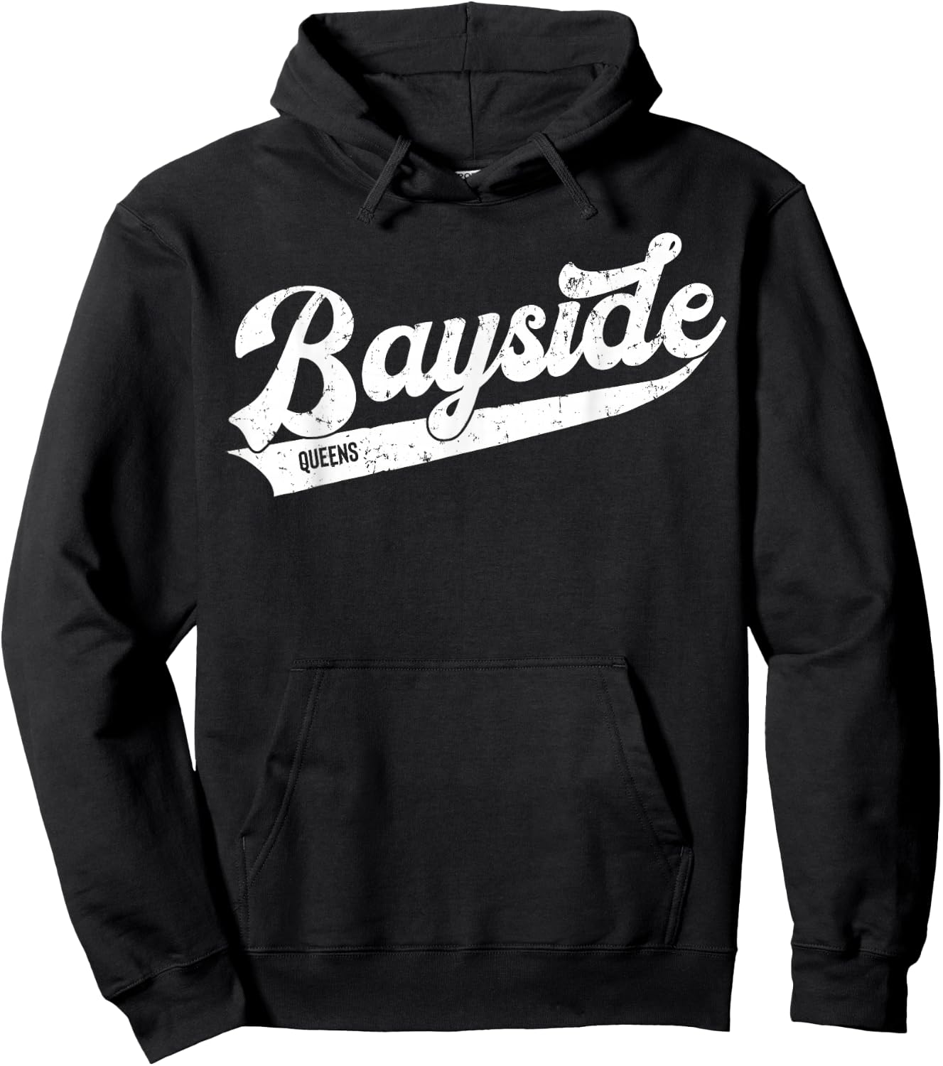 Bayside Queens NYC Typographic Distressed Design Hoodie - Hoodie | Black