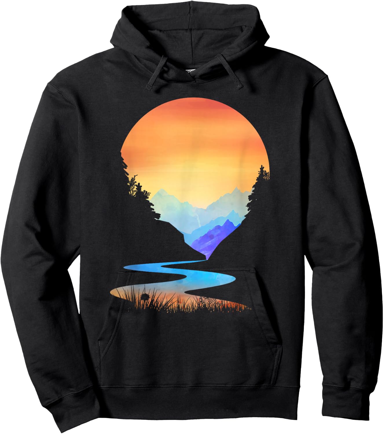 Outdoor Sunset Vintage Style Mountains Sun Nature Hoodie - Hoodie | Black