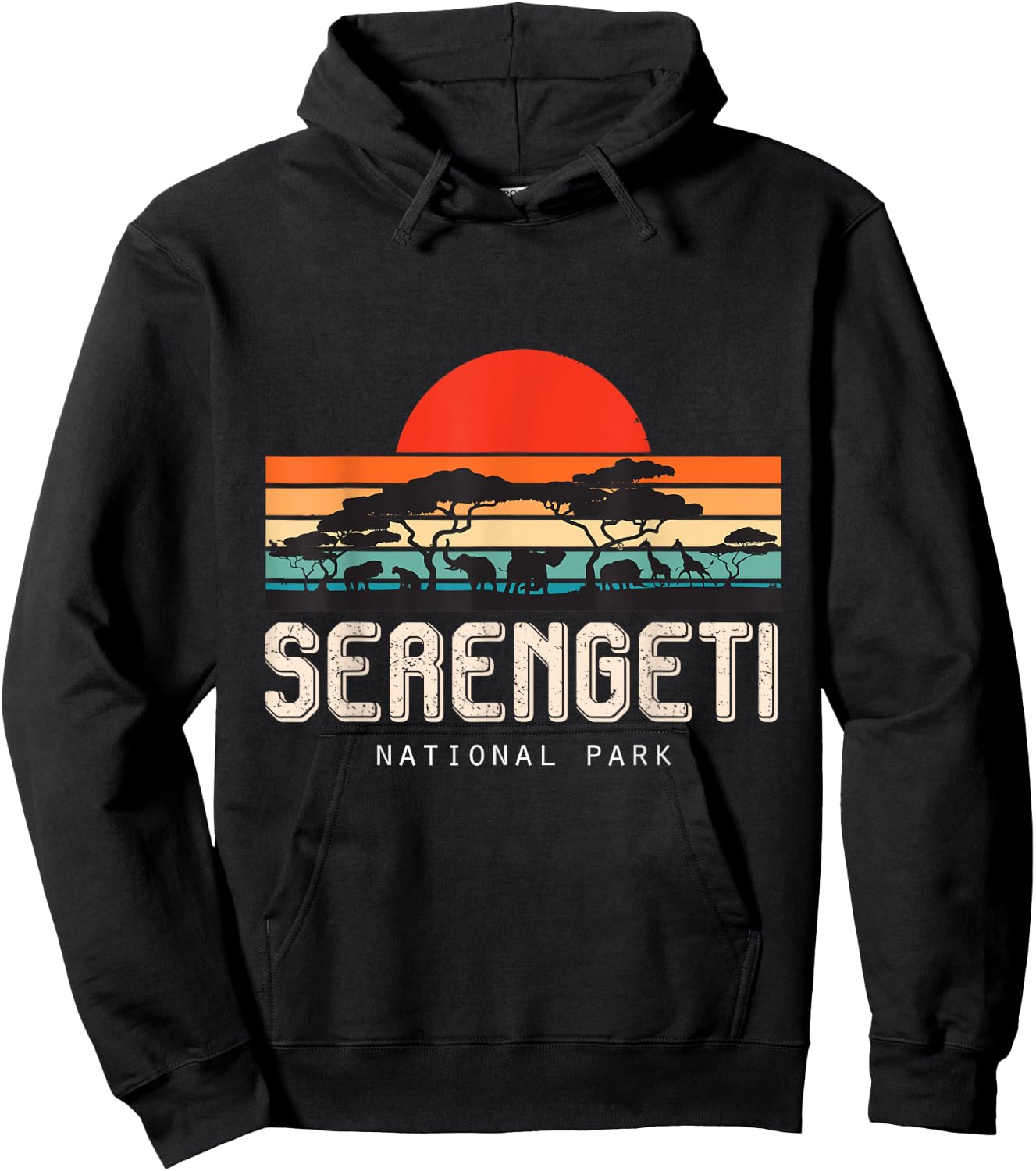 Safari Retro Serengeti National Park Sunrise Savanna Animals Hoodie - Hoodie | Black