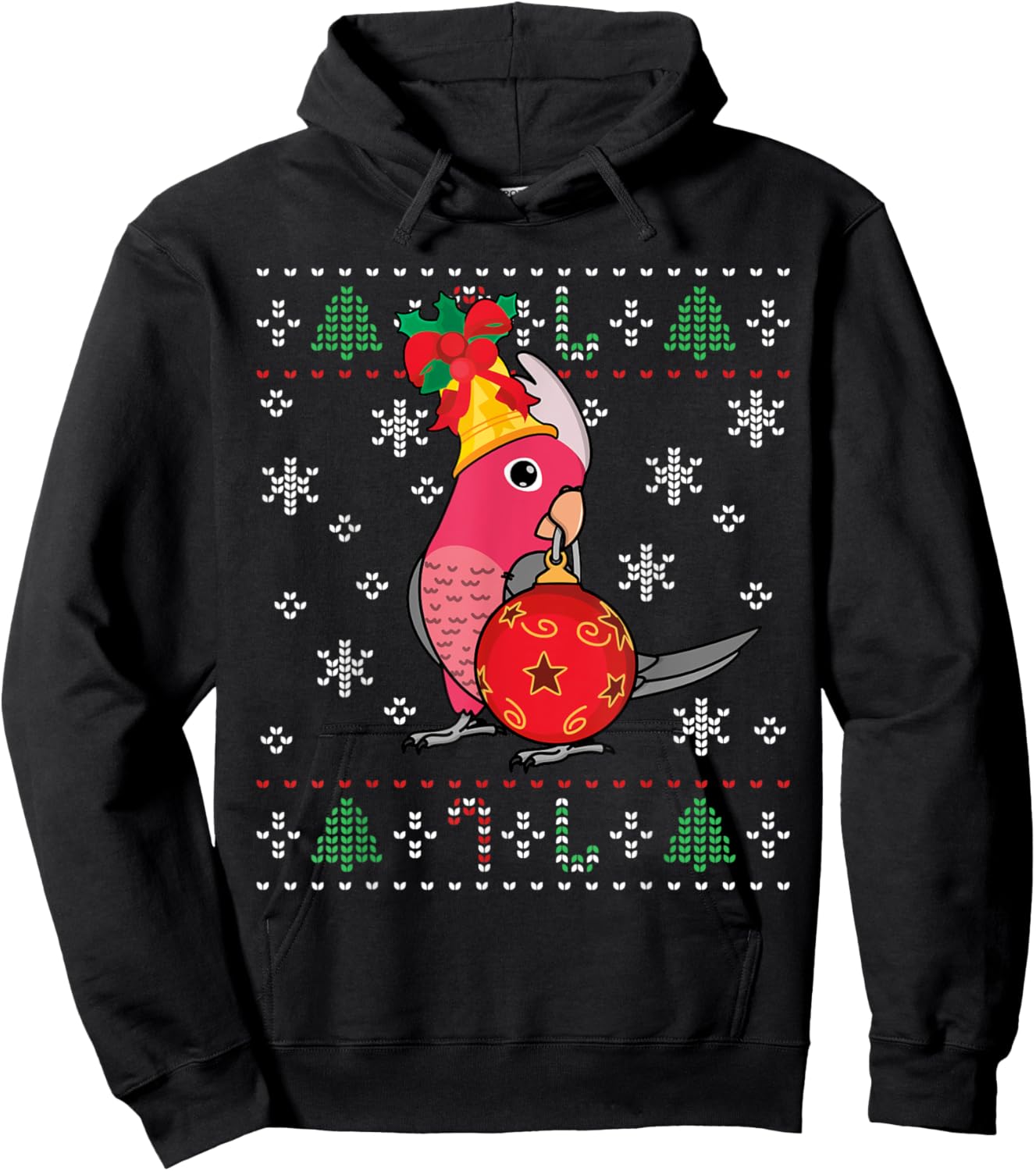 Rose-breasted Galah Cockatoo Parrot I Ugly Christmas Hoodie - Hoodie | Black