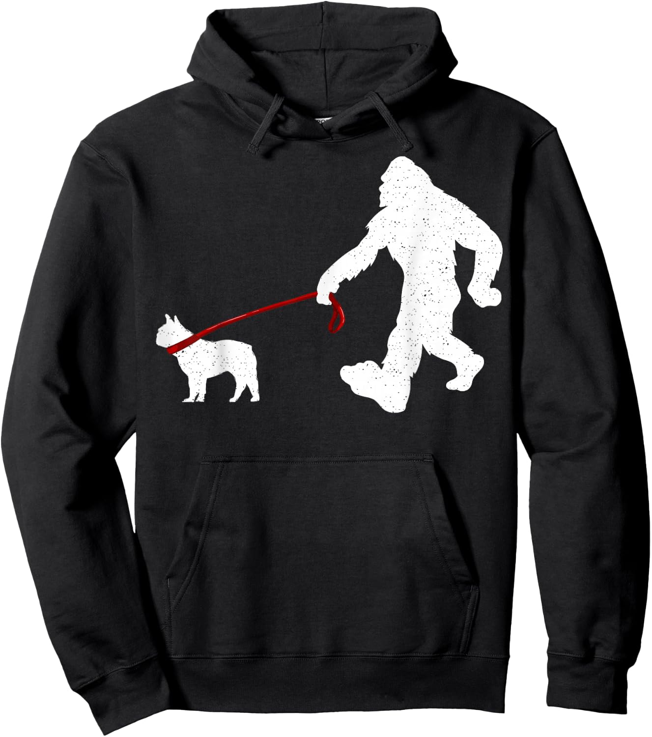 Funny Bigfoot Walking With French Bulldog Dog Lover Bigfoot Hoodie - Hoodie | Black