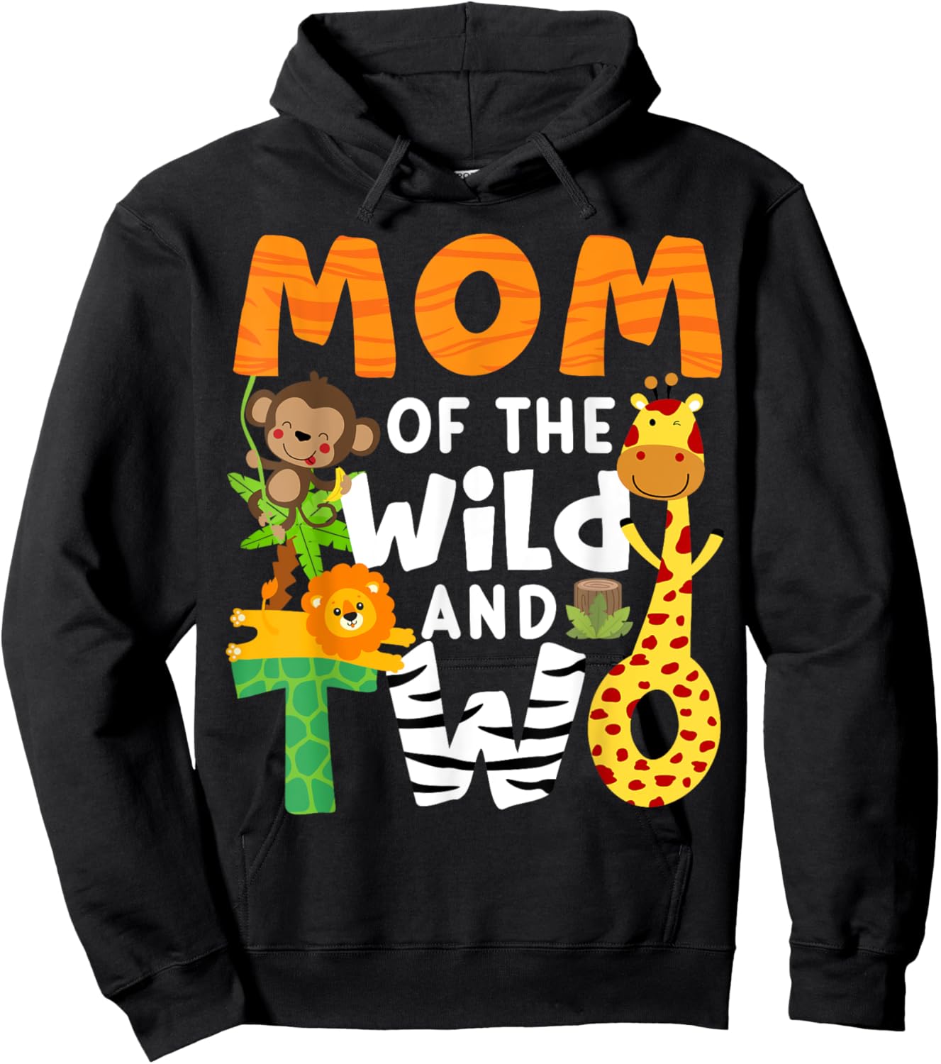 Mom Of The Wild and Two Zoo Theme 2nd Birthday Safari Jungle Hoodie - Hoodie | Black