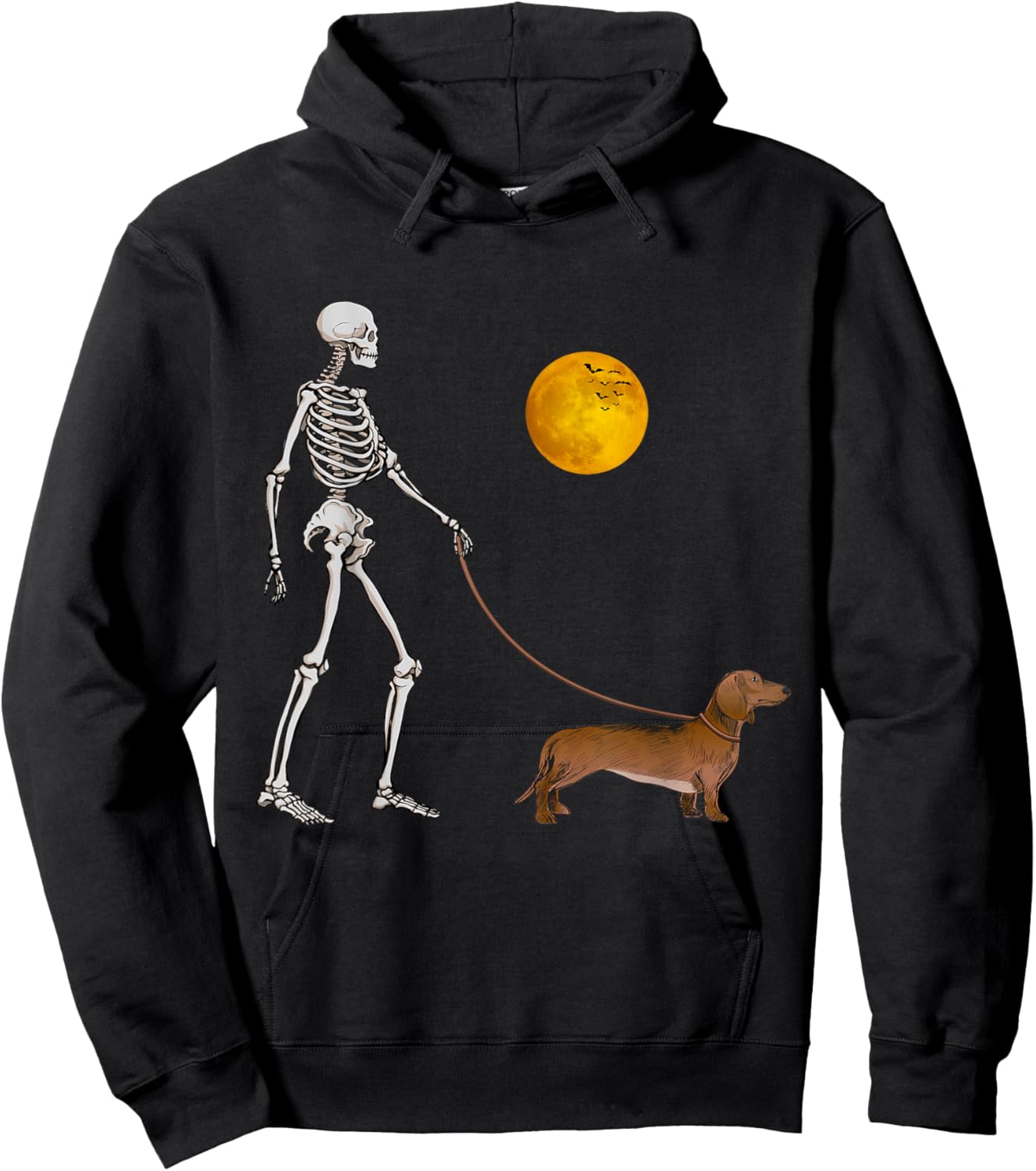 Dachshund Skeleton Dog Walking Halloween Costume Women Kids Hoodie - Hoodie | Black