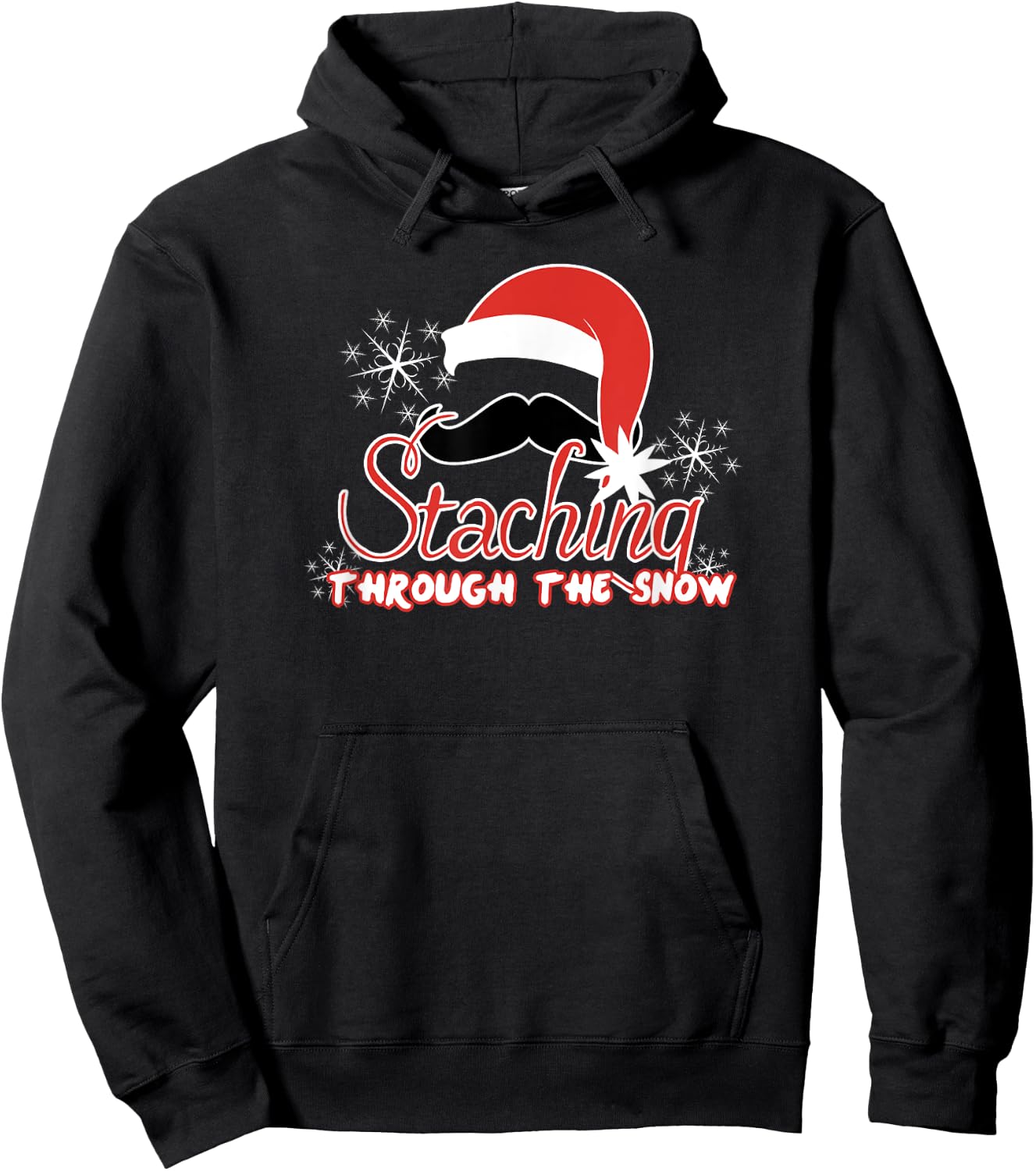 Staching Through The Snow Funny Mustache Christmas Hoodie - Hoodie | Black