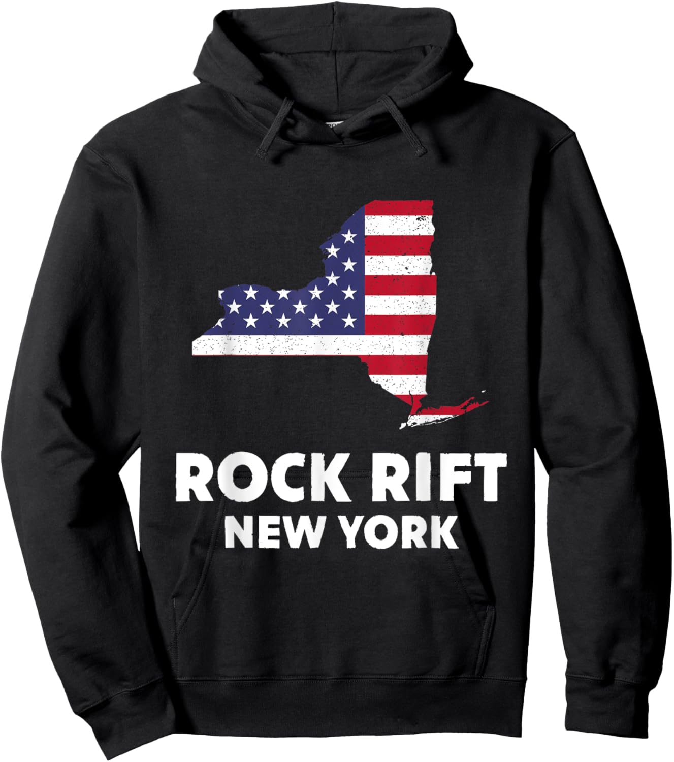 Distressed Patriotic USA Flag Rock Rift, New York Women Men Hoodie - Hoodie | Black