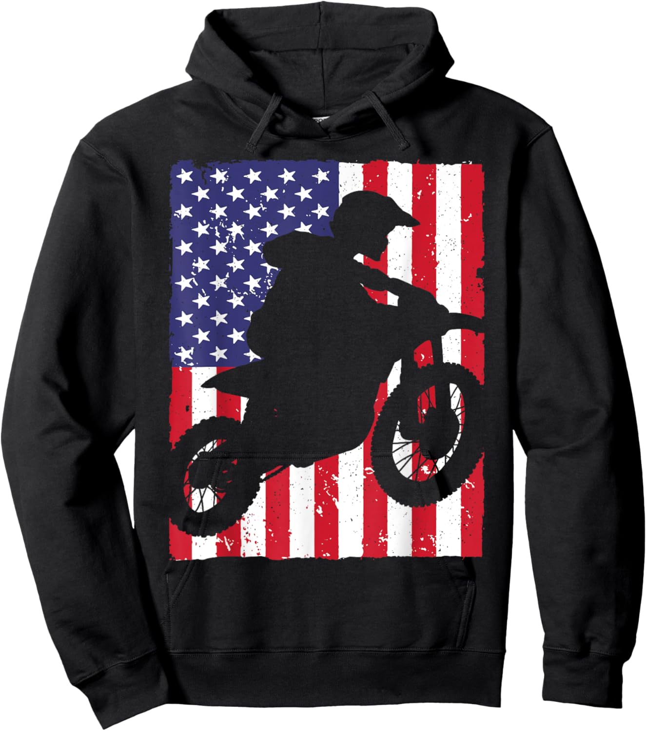 Best Dirt Bike Boys Dirtbike Racing US Flag Biker Hoodie - Hoodie | Black