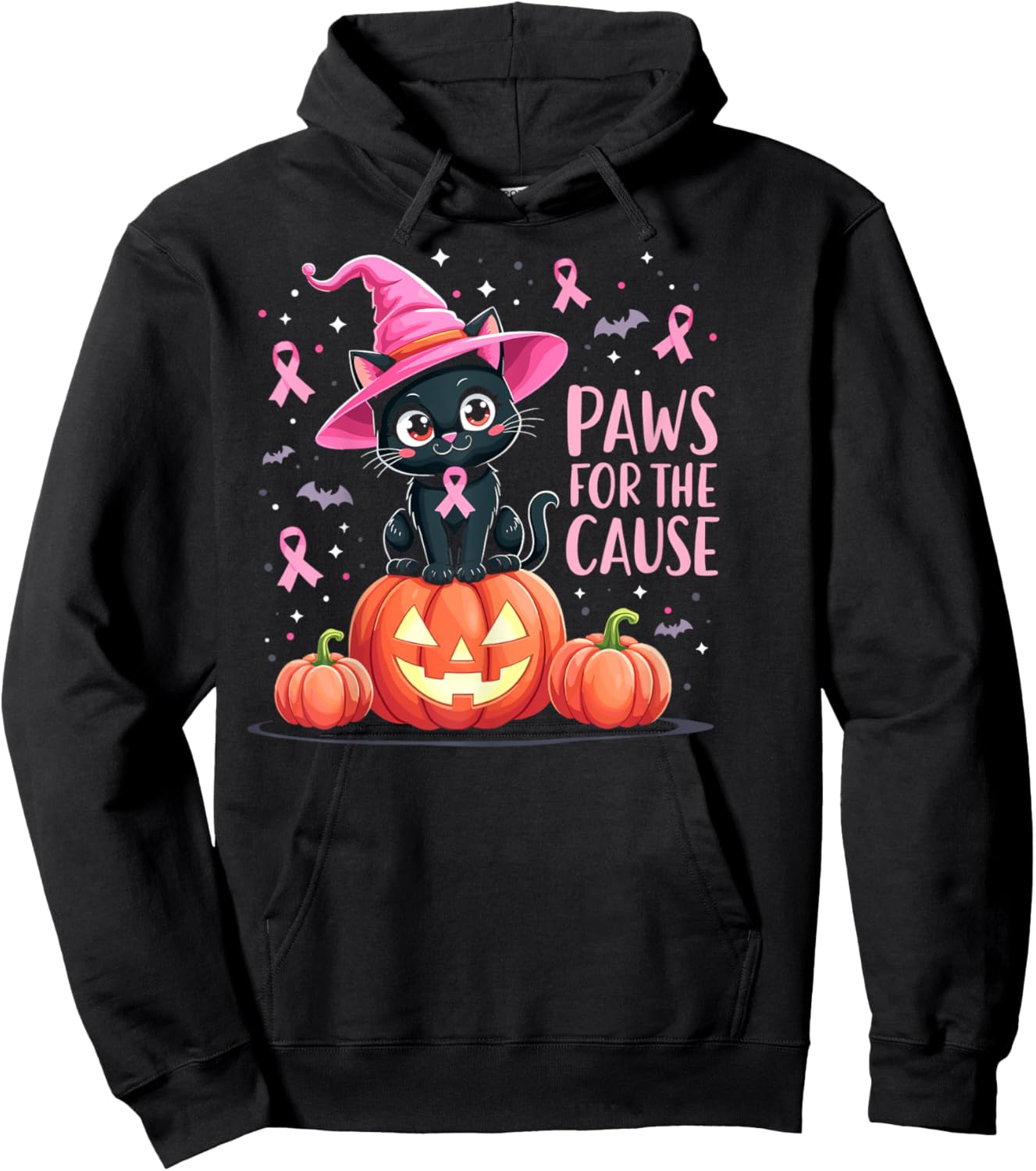 Paws For The Cause Breast Cancer Awareness Halloween Black Hoodie - Hoodie | Black