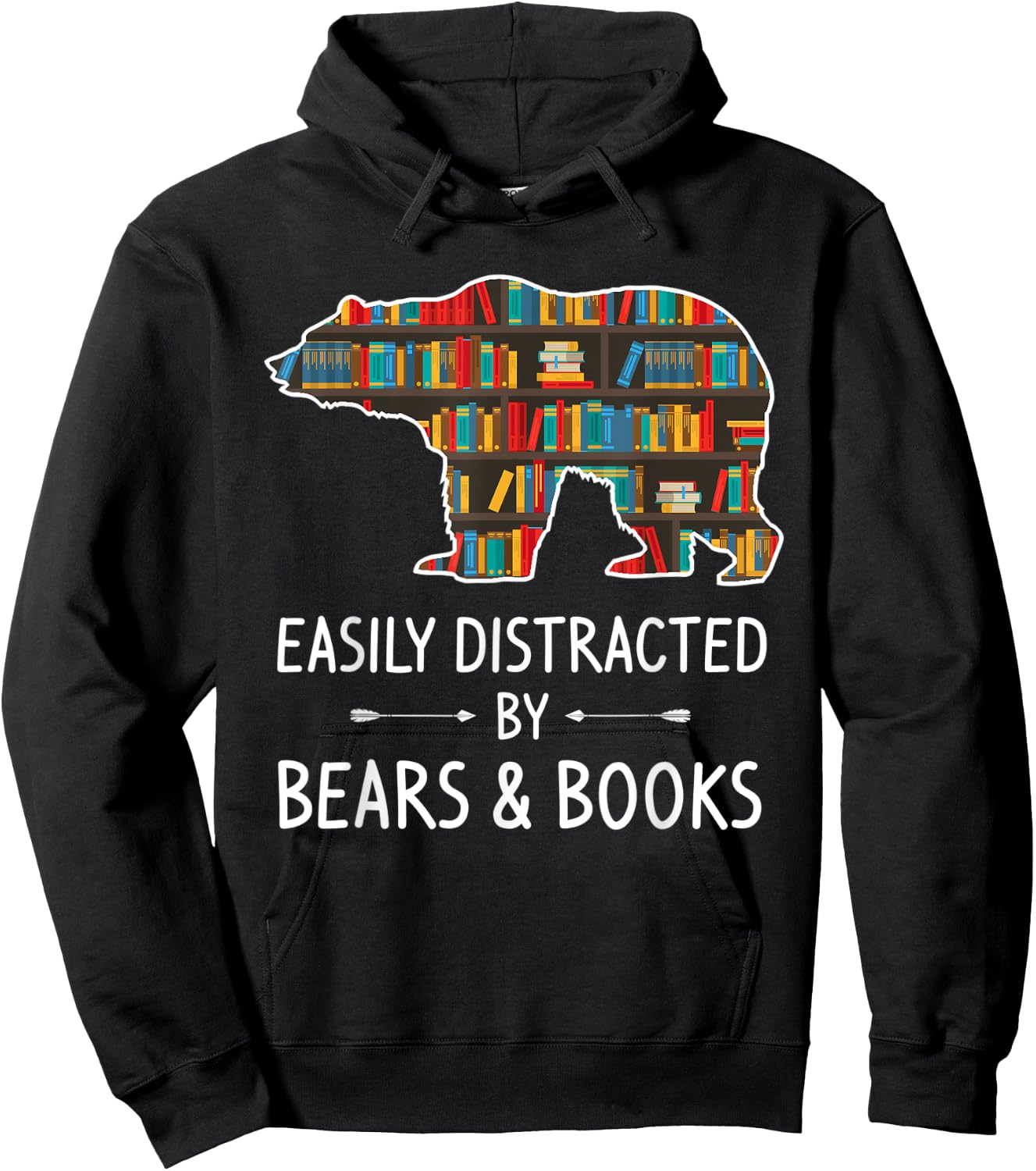 Easily Distracted By Bears & Books Lover Gift Mammal Animal Hoodie - Hoodie | Black