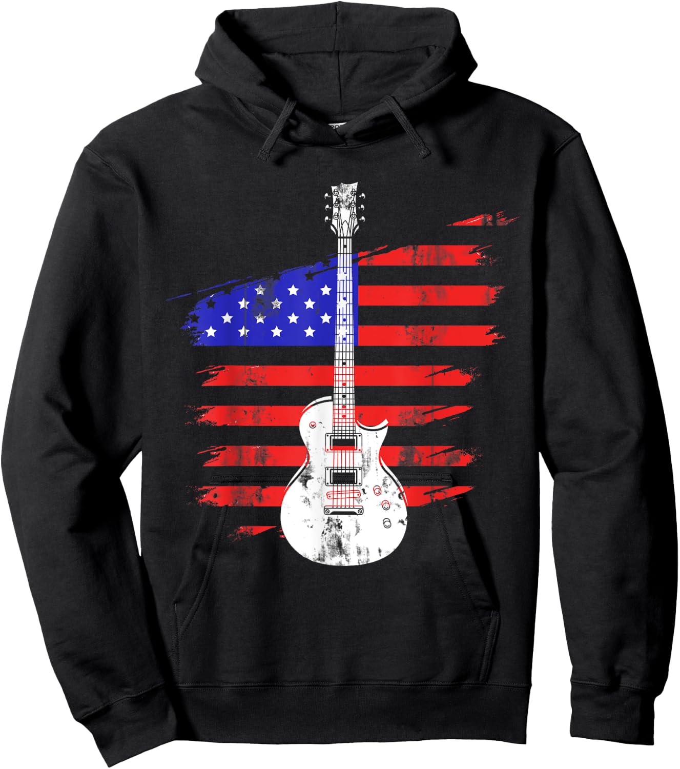 US Flag Patriotic Guitarist Musical Instrument Guitar Hoodie - Hoodie | Black
