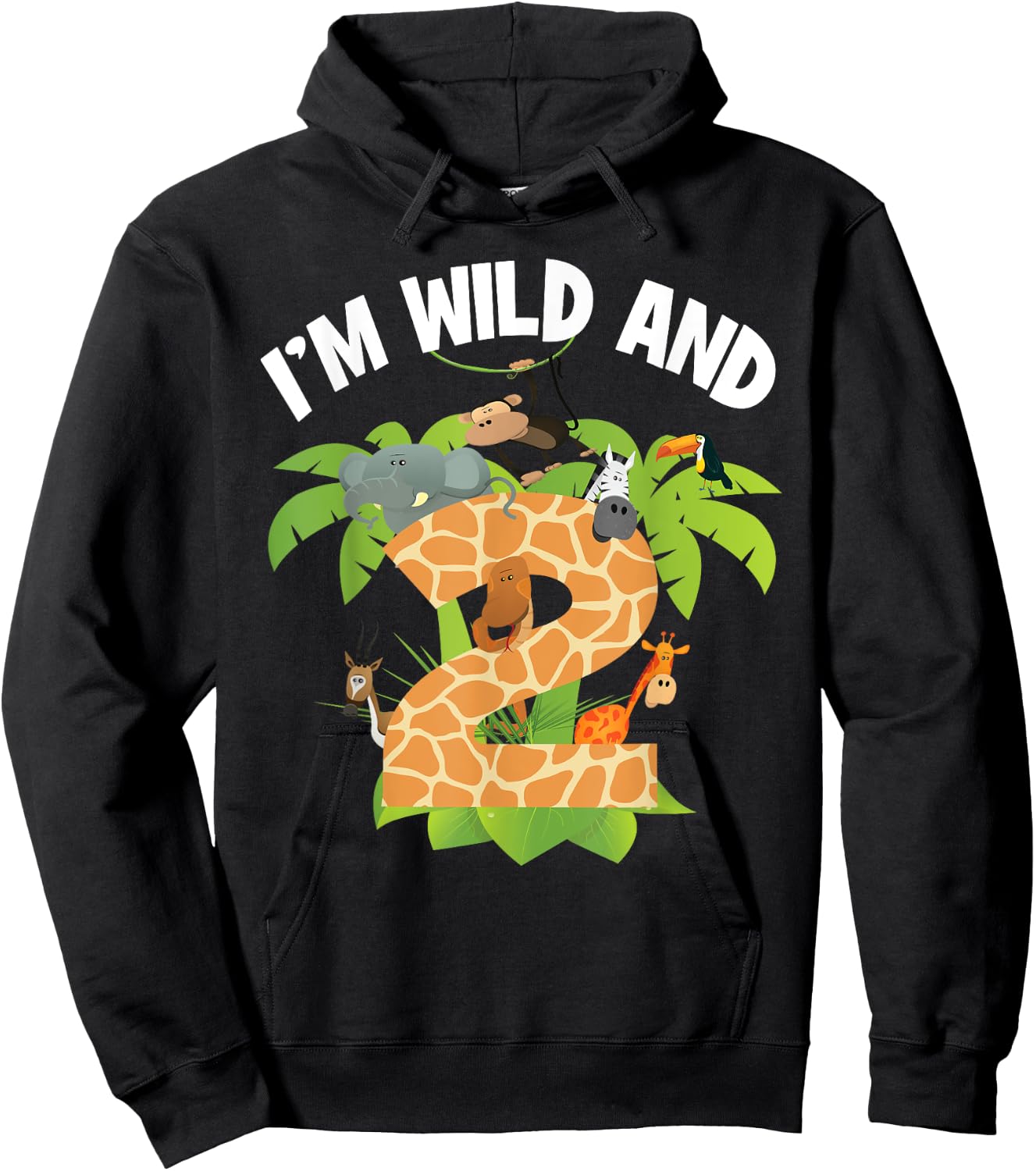 I'm Wild And 2 Years Old Zoo Theme 2nd Birthday Animal Party Hoodie - Hoodie | Black