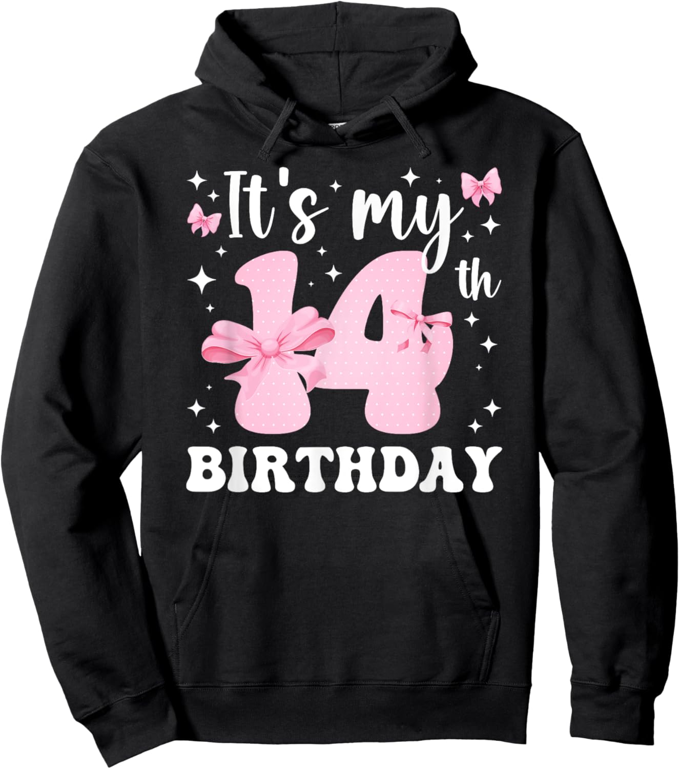 14th Coquette Themed Birthday Fourteen Year Old Girl Bow Hoodie - Hoodie | Black