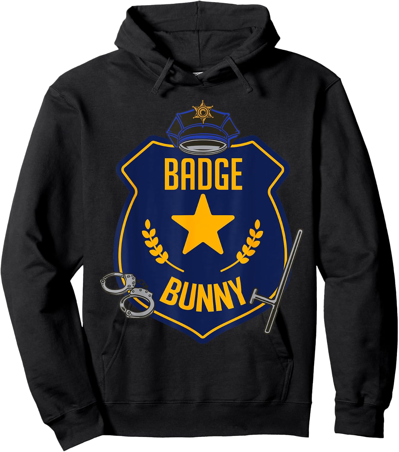 Badge Bunny Police Officer Policeman Handcuffs Easter Rabbit Hoodie - Hoodie | Black