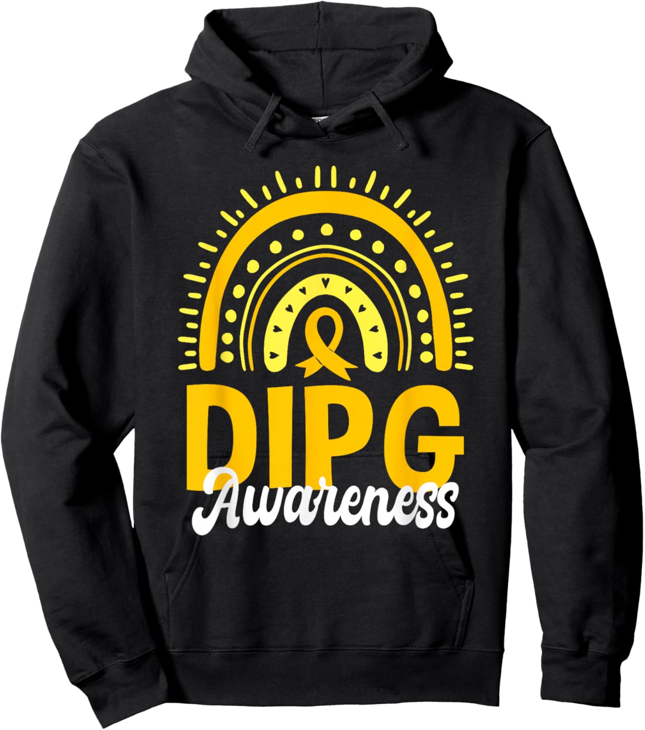 DIPG Awareness Boho Rainbow Yellow Ribbon Childhood Cancer Hoodie - Hoodie | Black