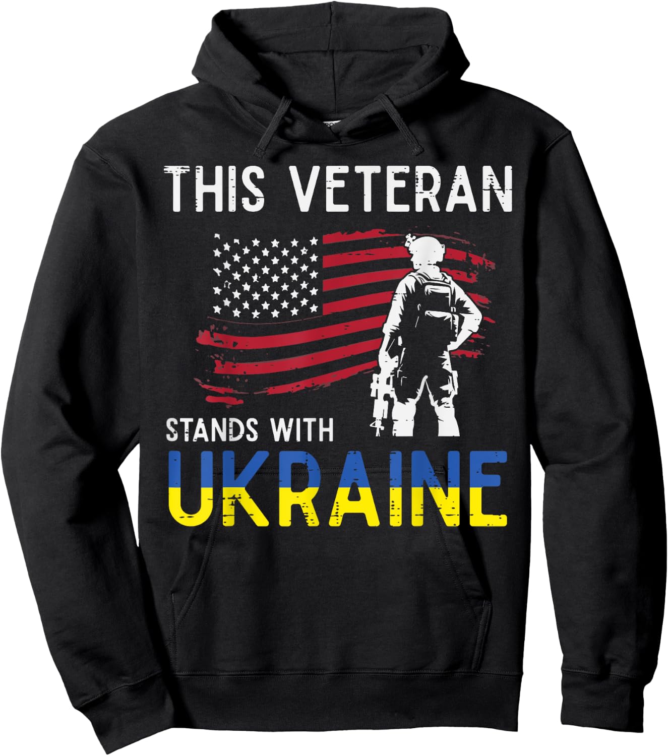 This Veteran Stands With Ukraine USA Flag Support Men Women Hoodie - Hoodie | Black