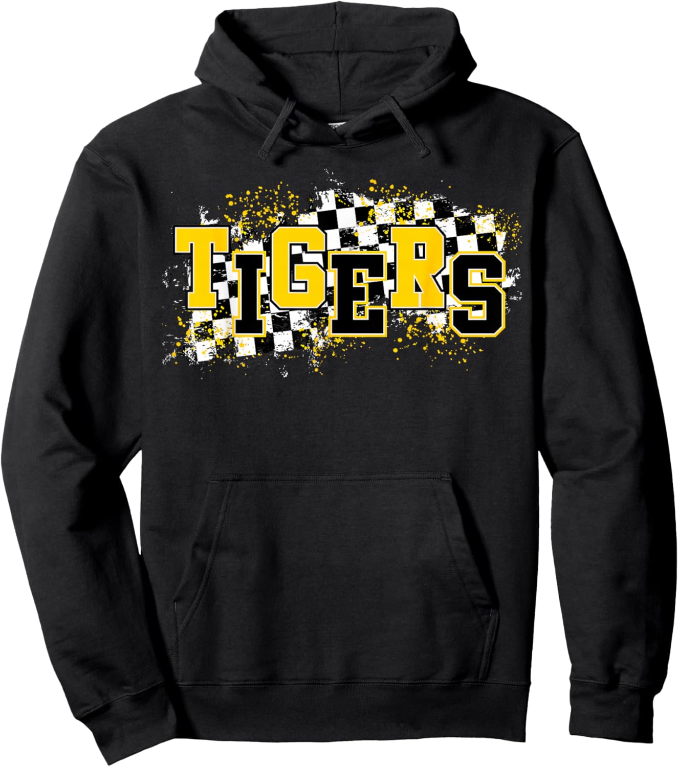 Tigers School Spirit Tiger Pride Yellow Black Tigers Checker Hoodie - Hoodie | Black