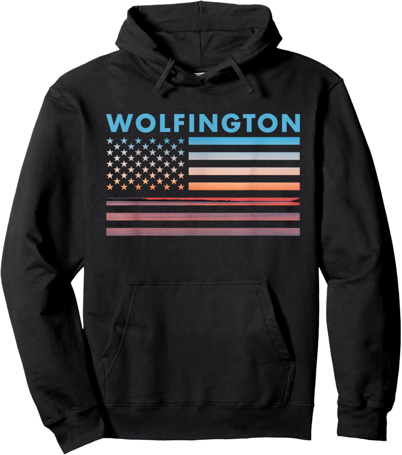 Vintage Sunset American Flag Wolfington, Indiana Women Men Hoodie - Hoodie | Black
