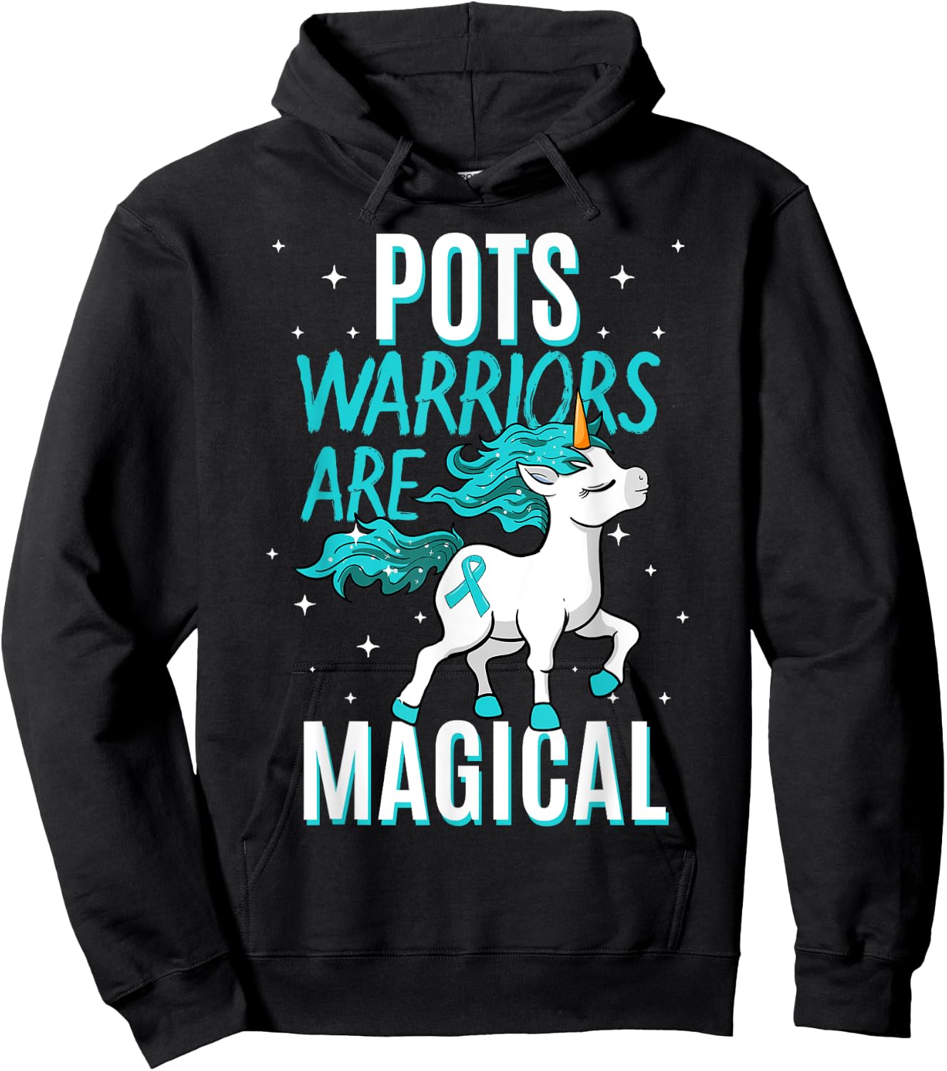POTS Warriors Are Magical Unicorn Ribbon Dysautonomia Hoodie - Hoodie | Black