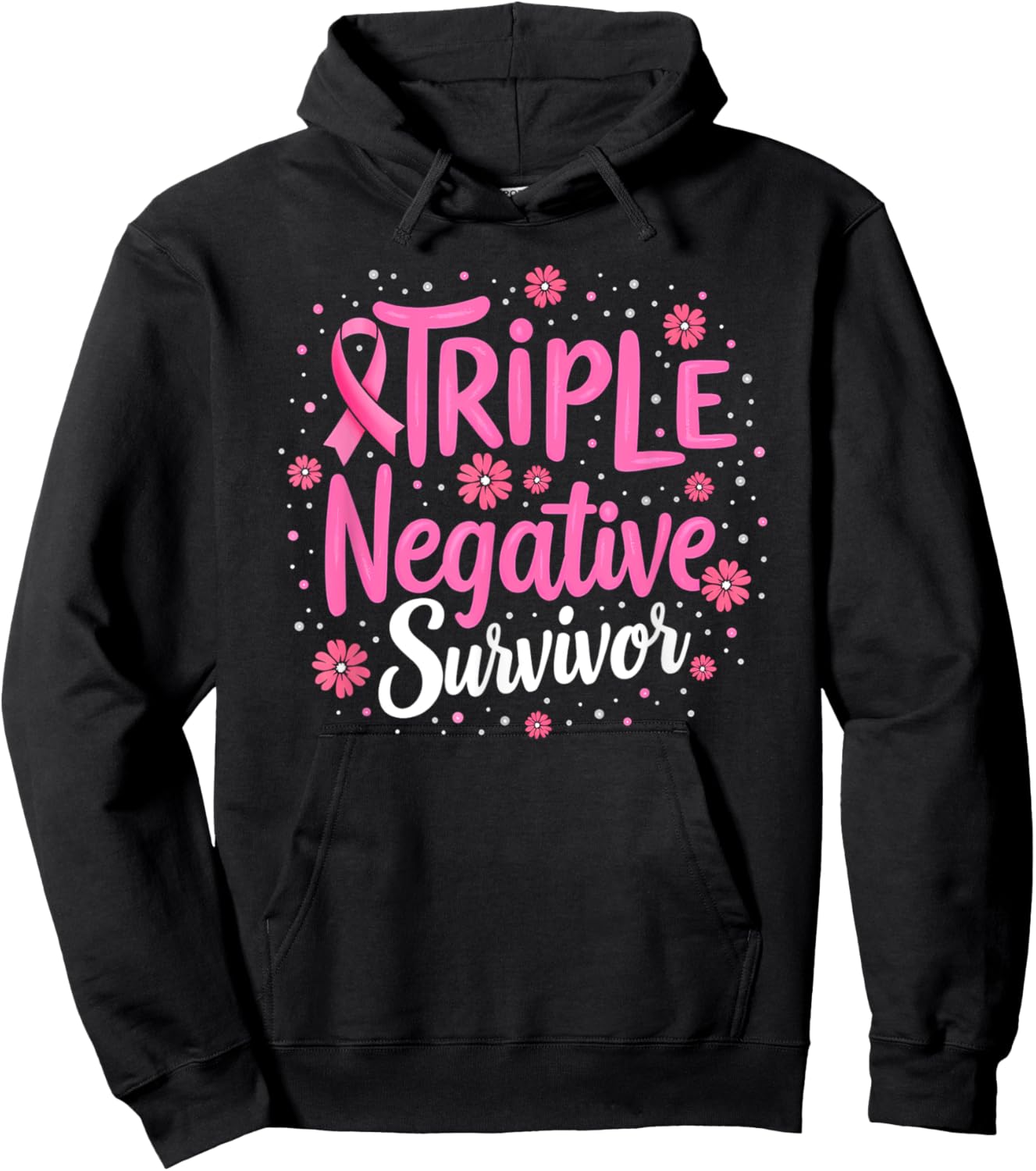 Pink Ribbon Triple Negative Warrior Breast Cancer Survivor Hoodie - Hoodie | Black