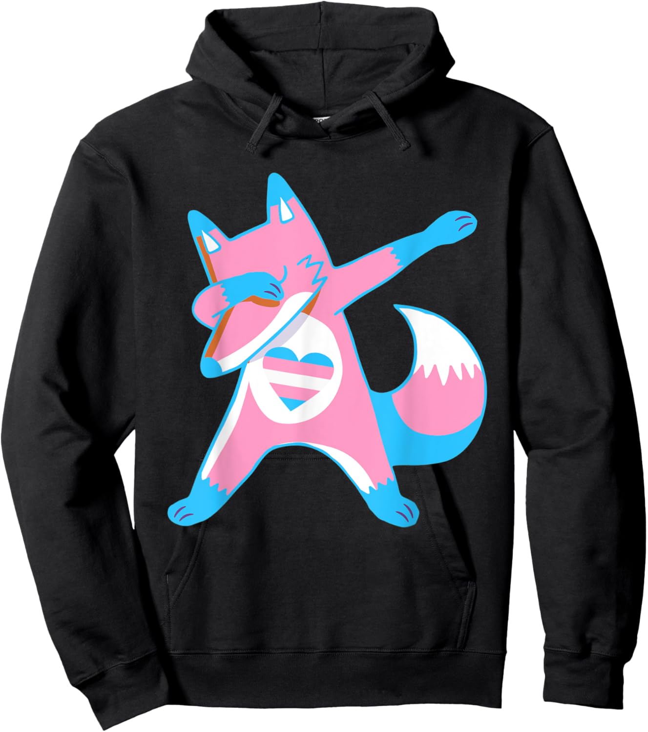 Dabbing Trans Pride Fox With Heart Transgender Hoodie - Hoodie | Black
