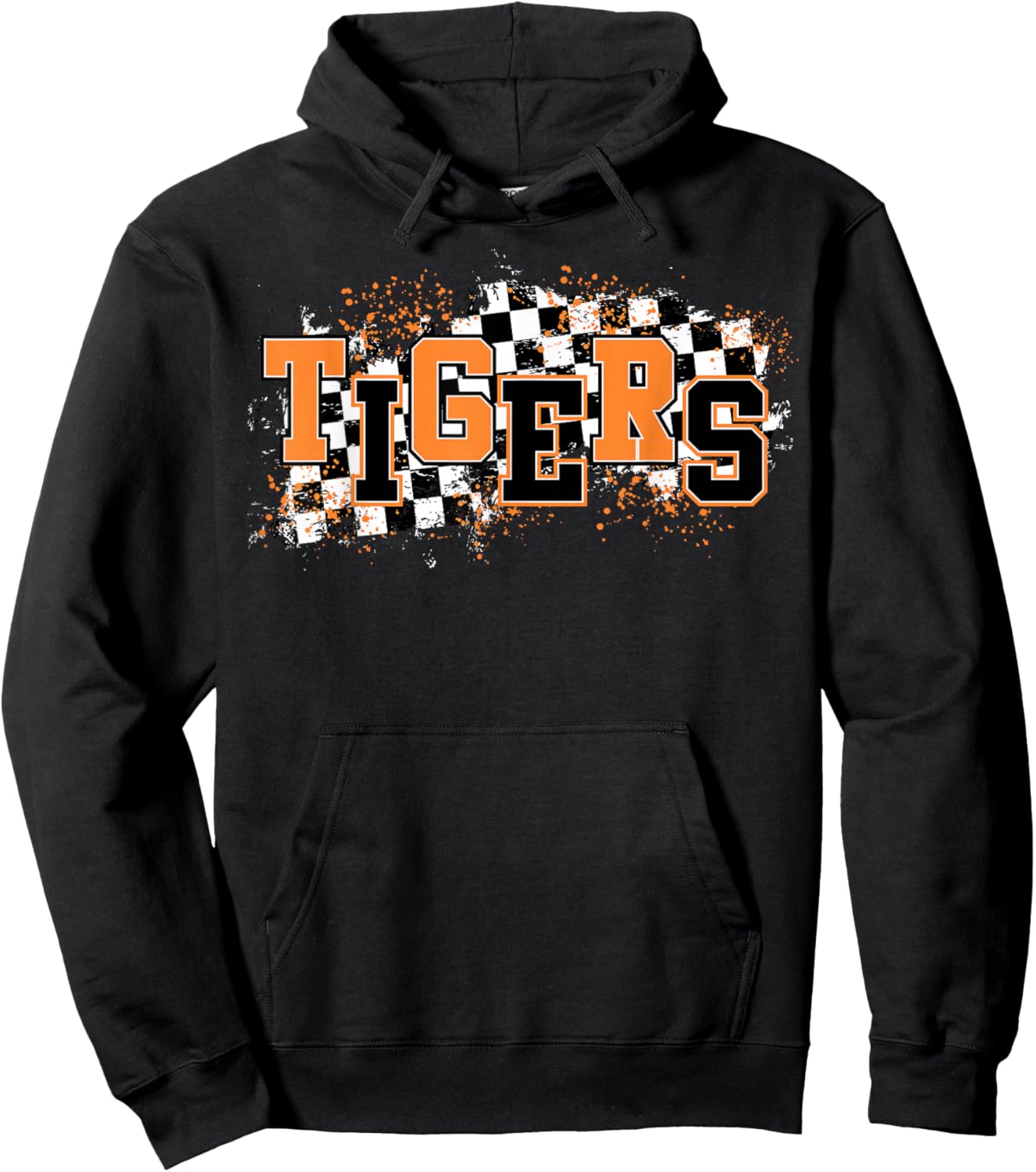 Tigers School Spirit Tiger Pride Orange Tigers Checkered Hoodie - Hoodie | Black
